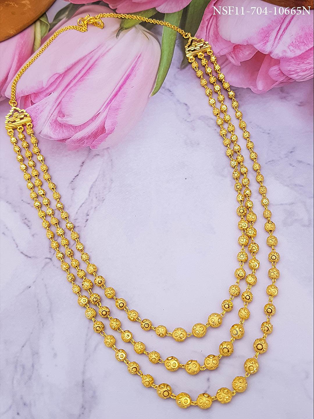 1 gm Micro gold plated 3 Line Plain Rajkot ball chain 30 inches 10665N - Griiham