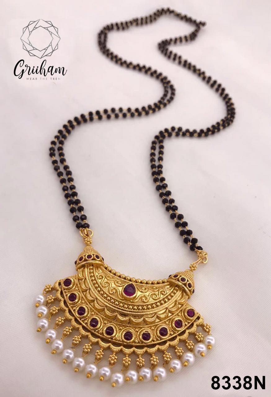 1 gm Microgold plating Black bead Managalsutram Mangalya chain 21 inches 8338N-Mangalsutra-Griiham-Ruby Red-Griiham