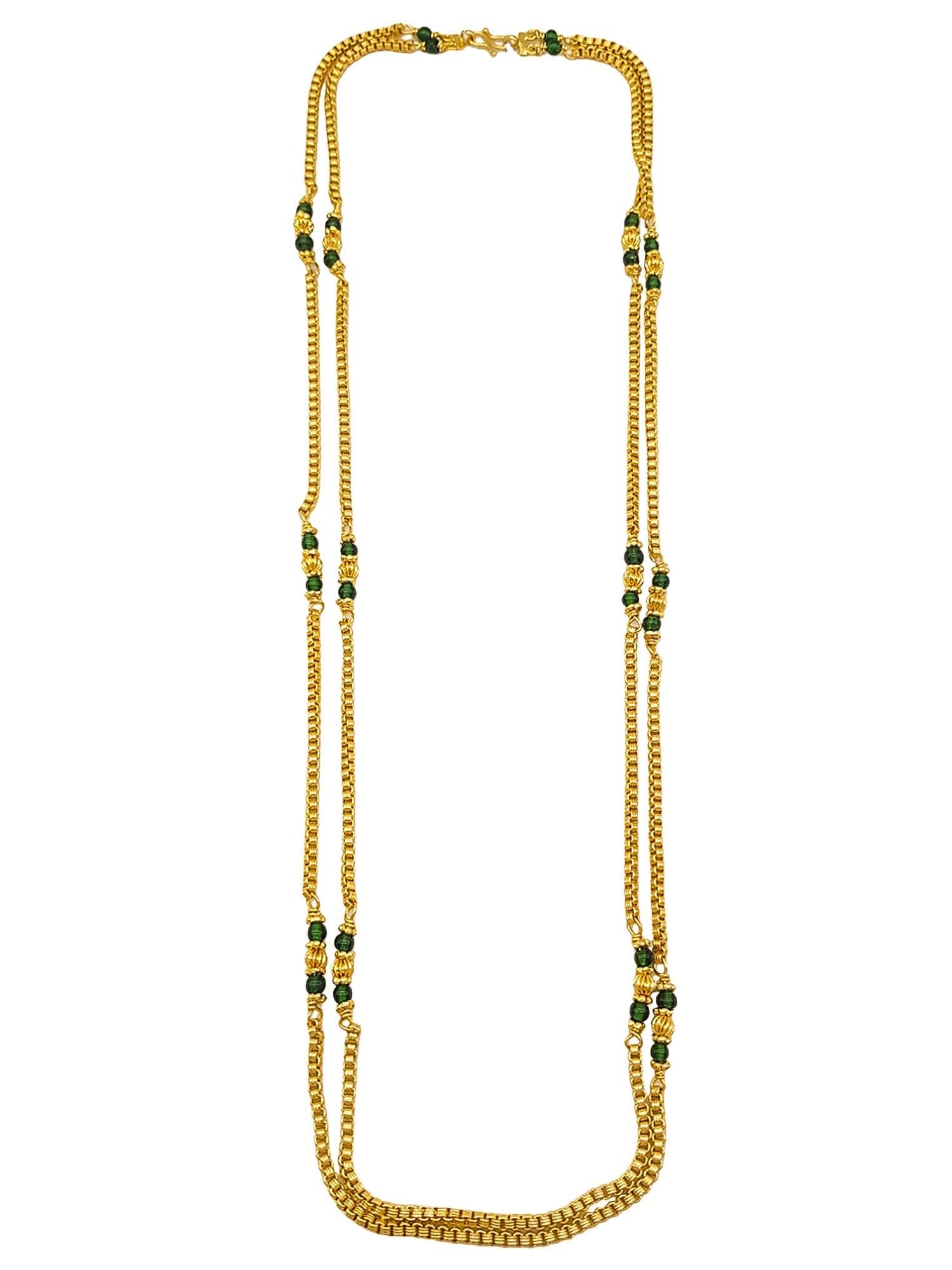 1 gm Microgold plating green bead Mangalya chain 30 inches  8086N