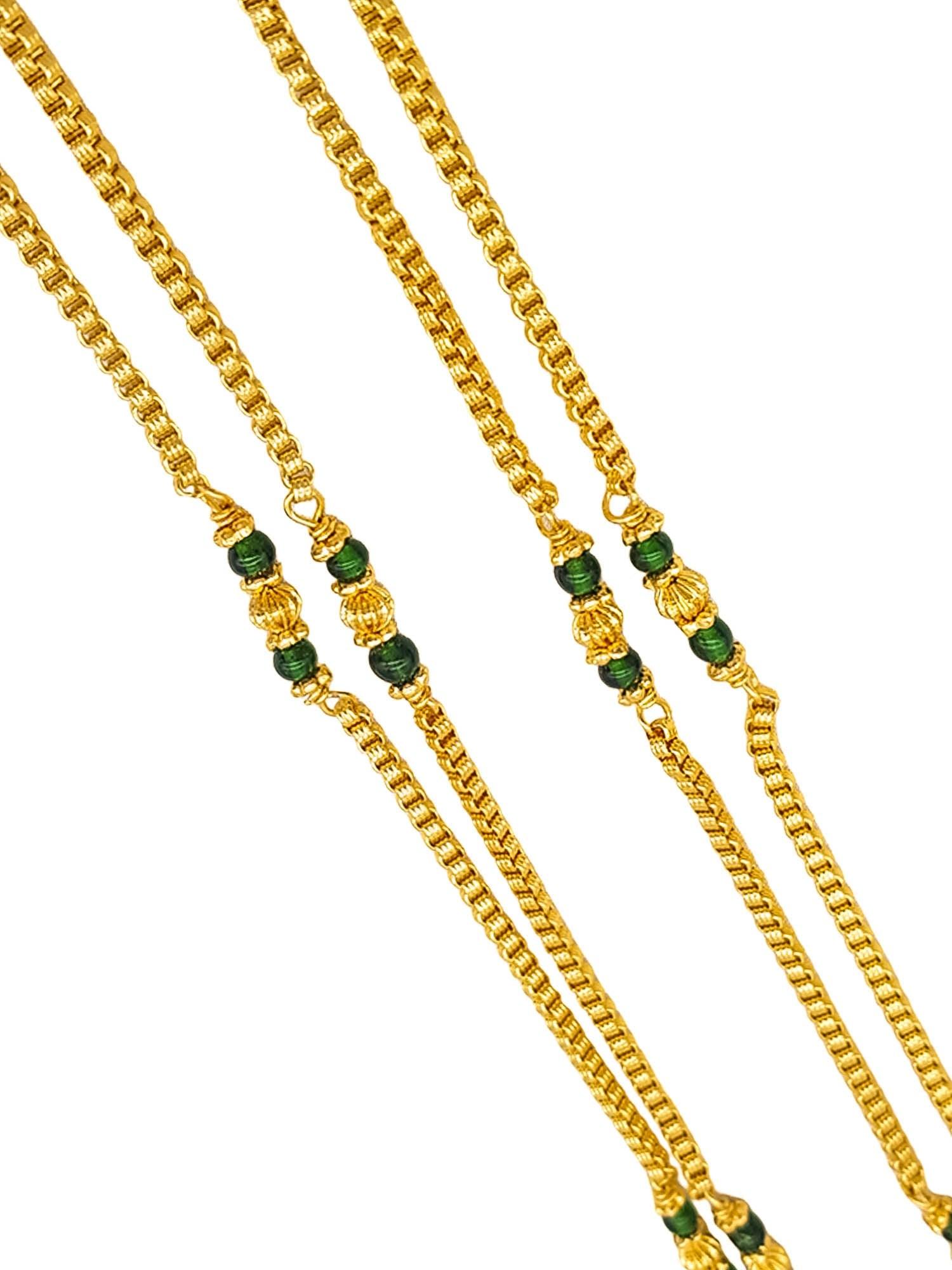 1 gm Microgold plating green bead Mangalya chain 30 inches  8086N