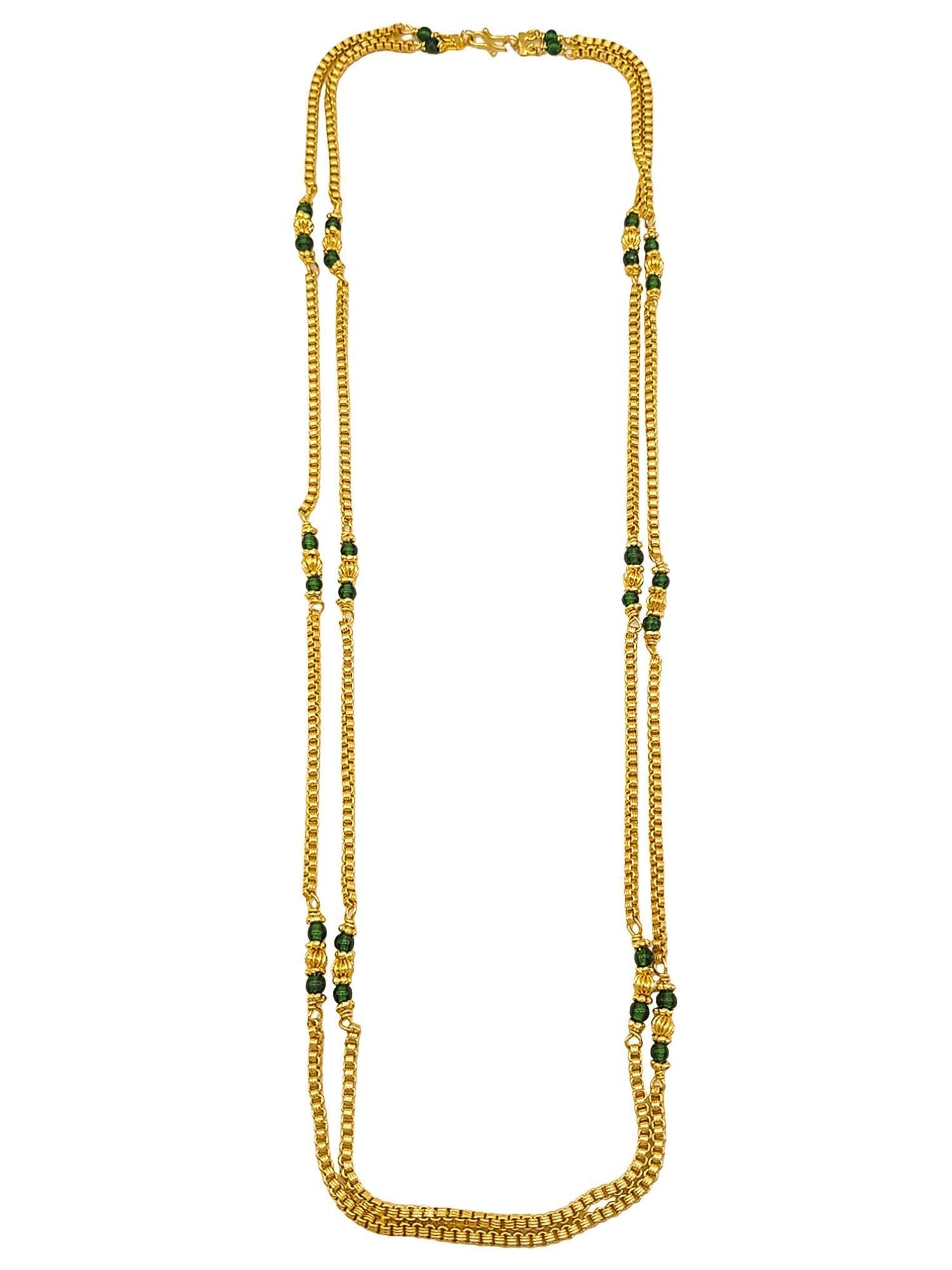 1 gm Microgold plating green bead Mangalya chain 30 inches - Griiham