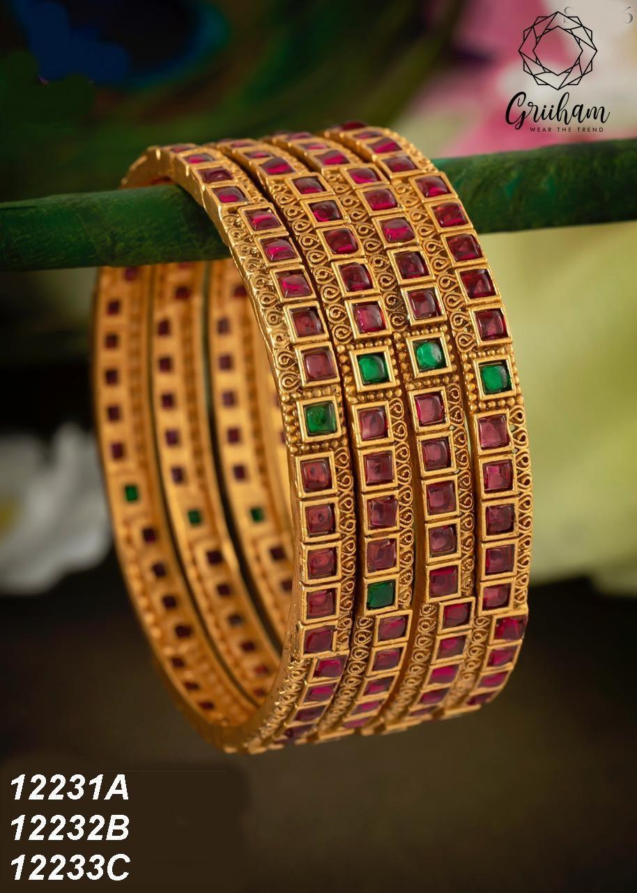 1 gm gold plating Laxmi mutlicolor set of 4 bangles 12231A - Griiham