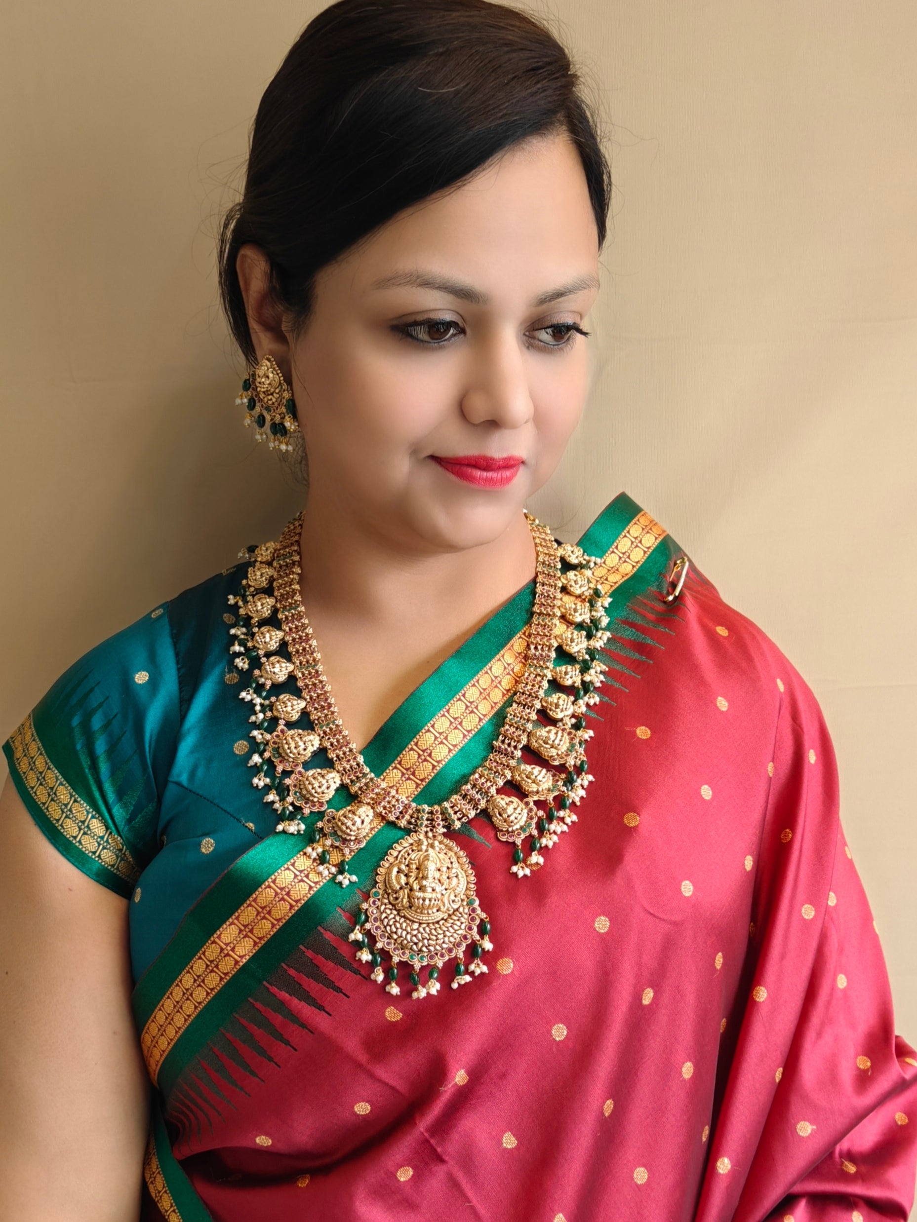 Temple design Necklace Laxmi motif double layer