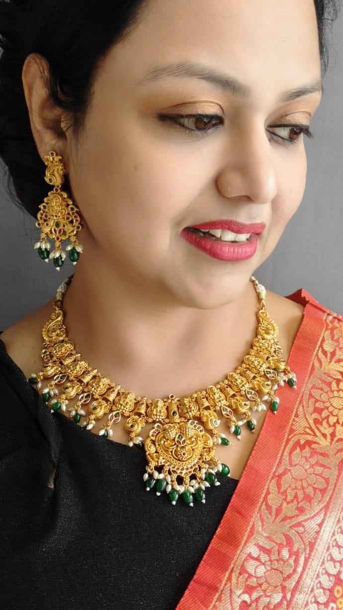 Premium Gold Plated designer Classic Temple Necklace Set