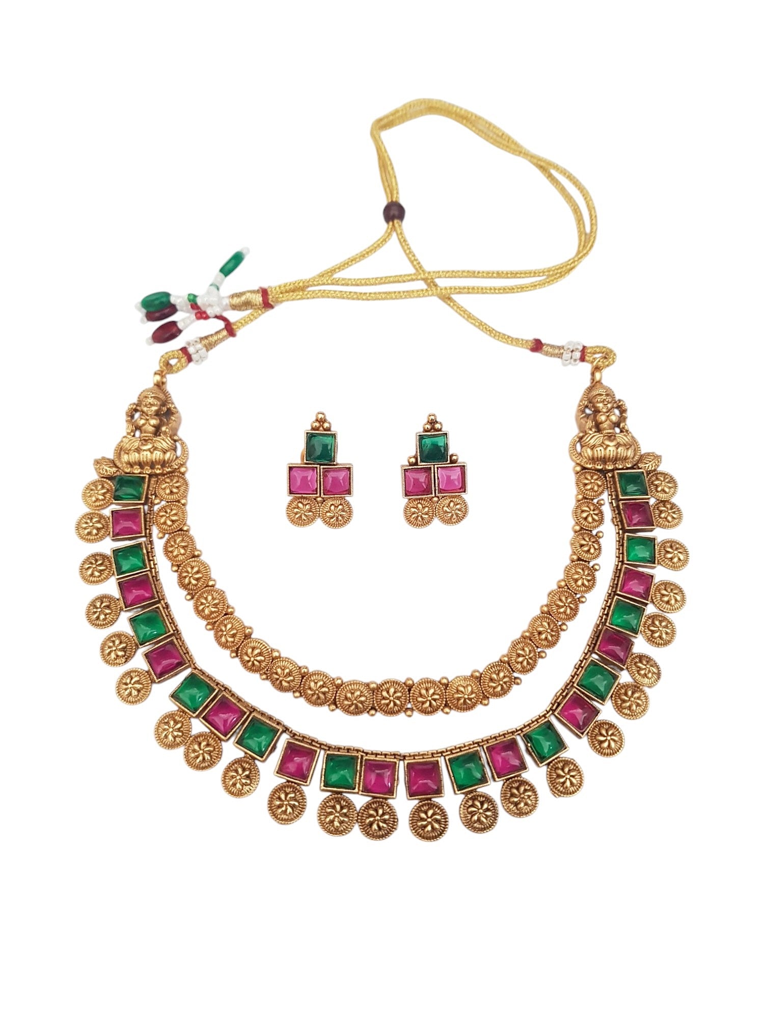 Gold plated Multi colored stone Necklace Set