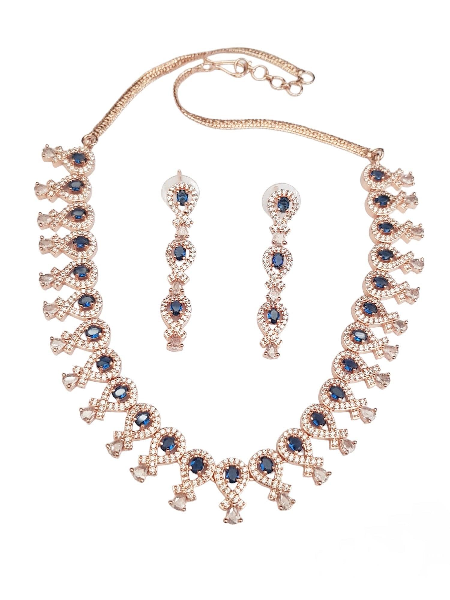 Premium White Gold Plated Sayara Collection designer Necklace set with blue stones