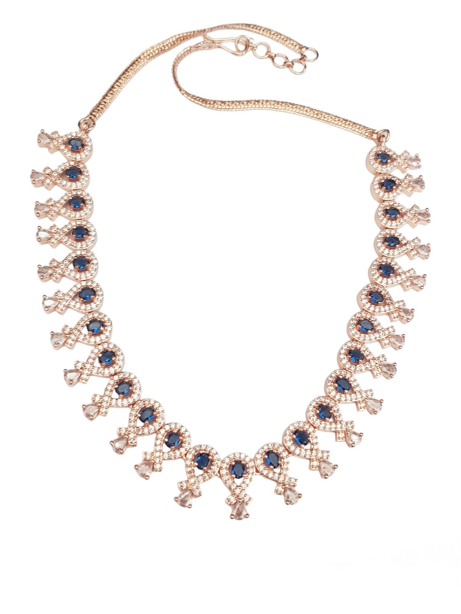 Premium White Gold Plated Sayara Collection designer Necklace set with blue stones