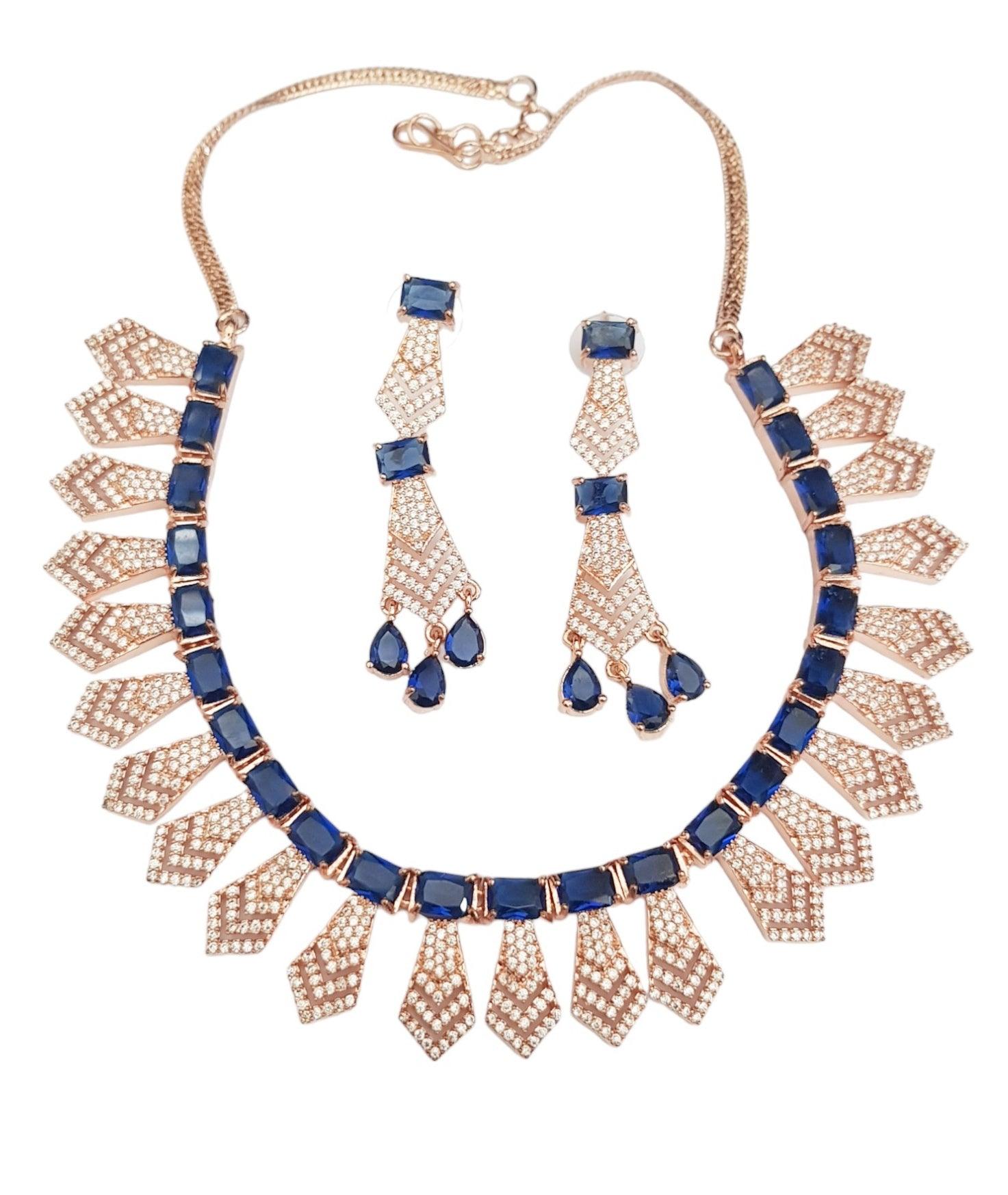 Premium White Gold Plated Sayara Collection designer Necklace set with blue stones