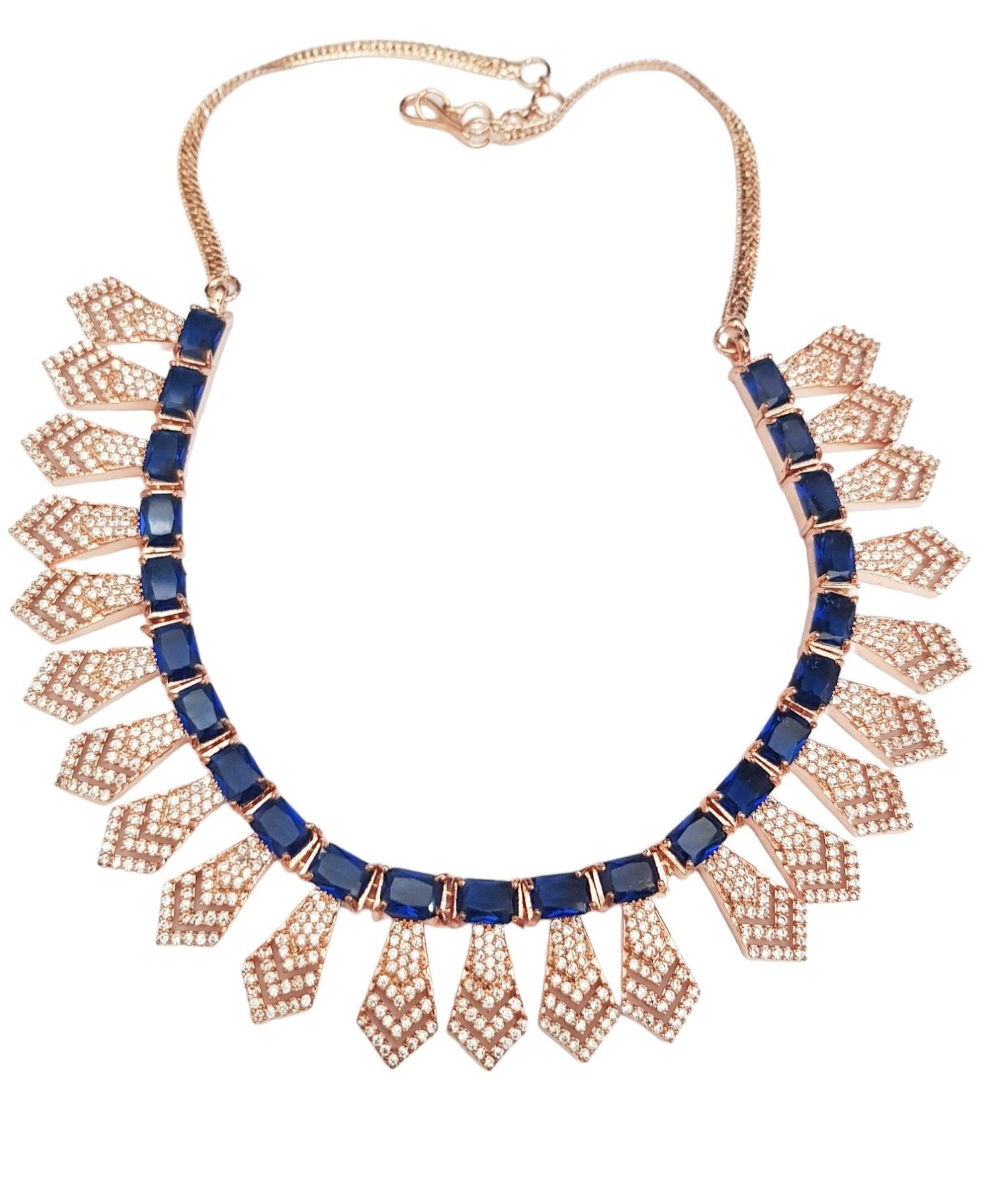 Premium White Gold Plated Sayara Collection designer Necklace set with blue stones