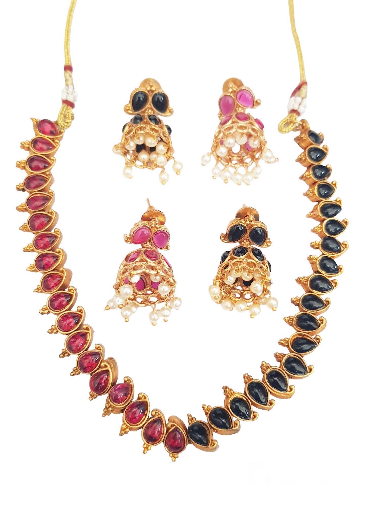 Exclusive Gold Plated Reversible (Black and Red) AD Necklace Set