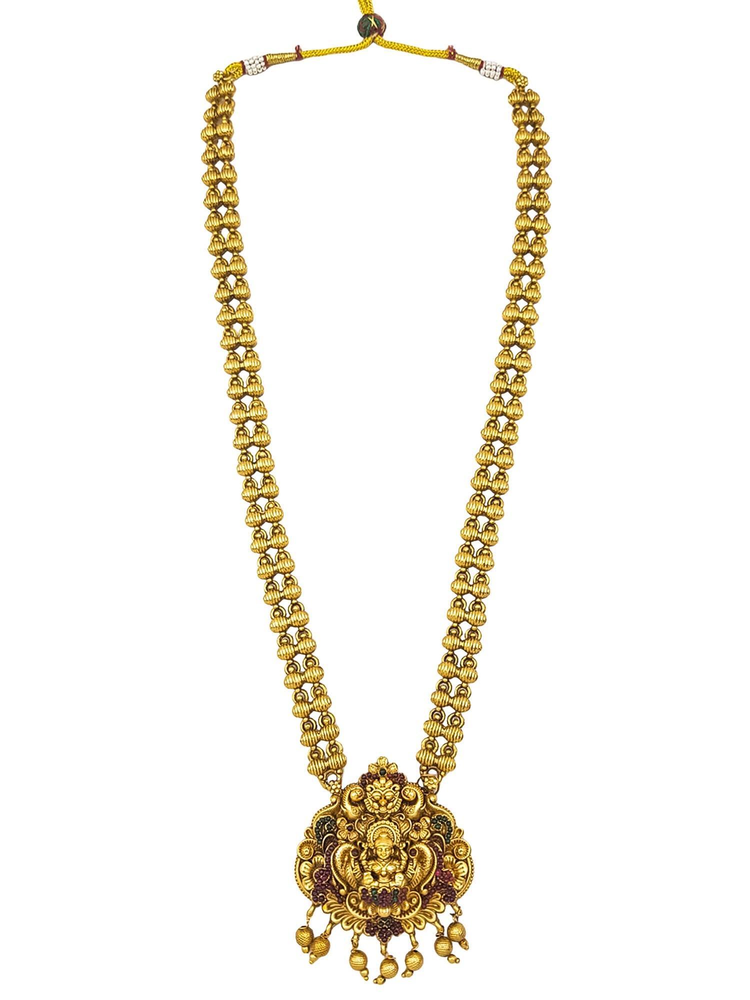 Antique Gold Plated Long Laxmi engraved Necklace Set