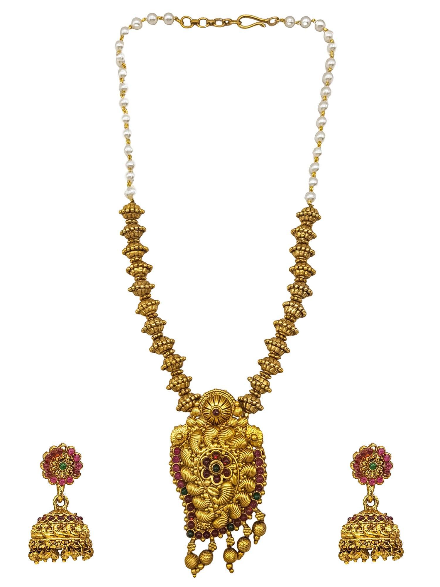 Gold Plated Long Temple design Necklace Set