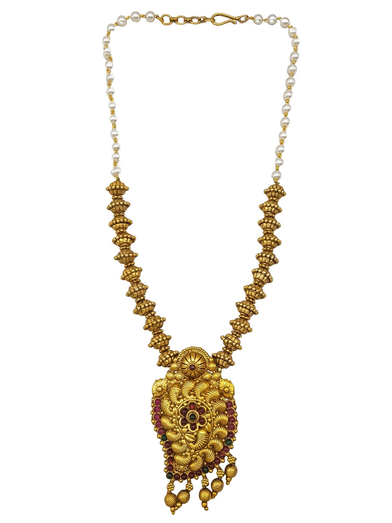 Gold Plated Long Temple design Necklace Set