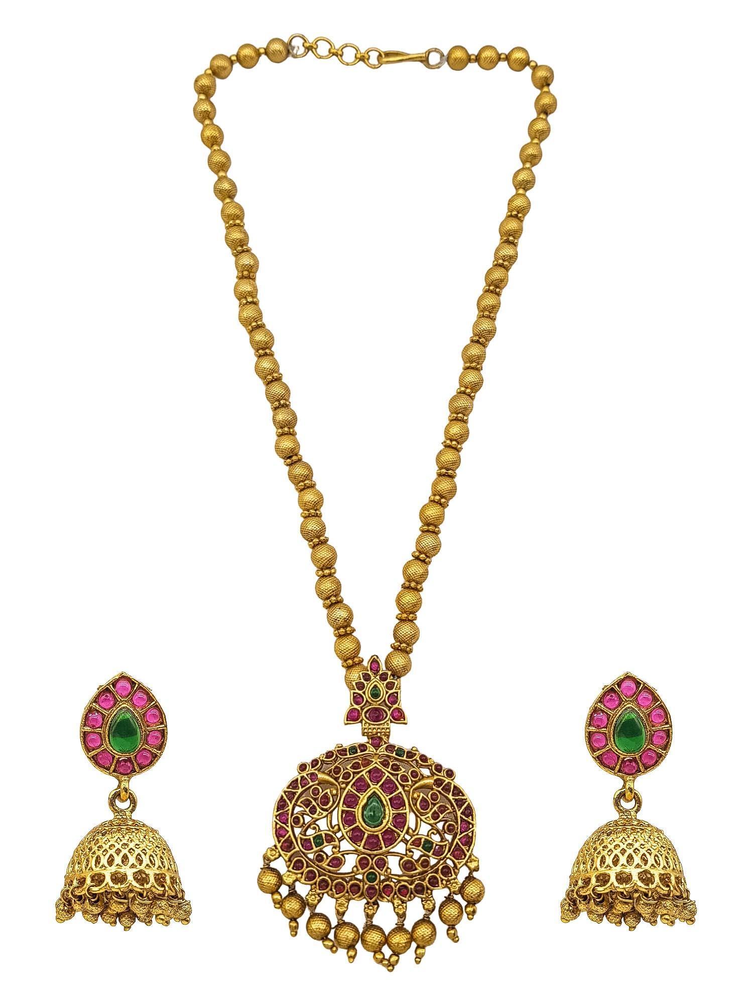 Gold Plated Long Temple design Necklace Set