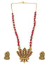 Gold Plated Lotus design Reversible Necklace Set with Stone Mala