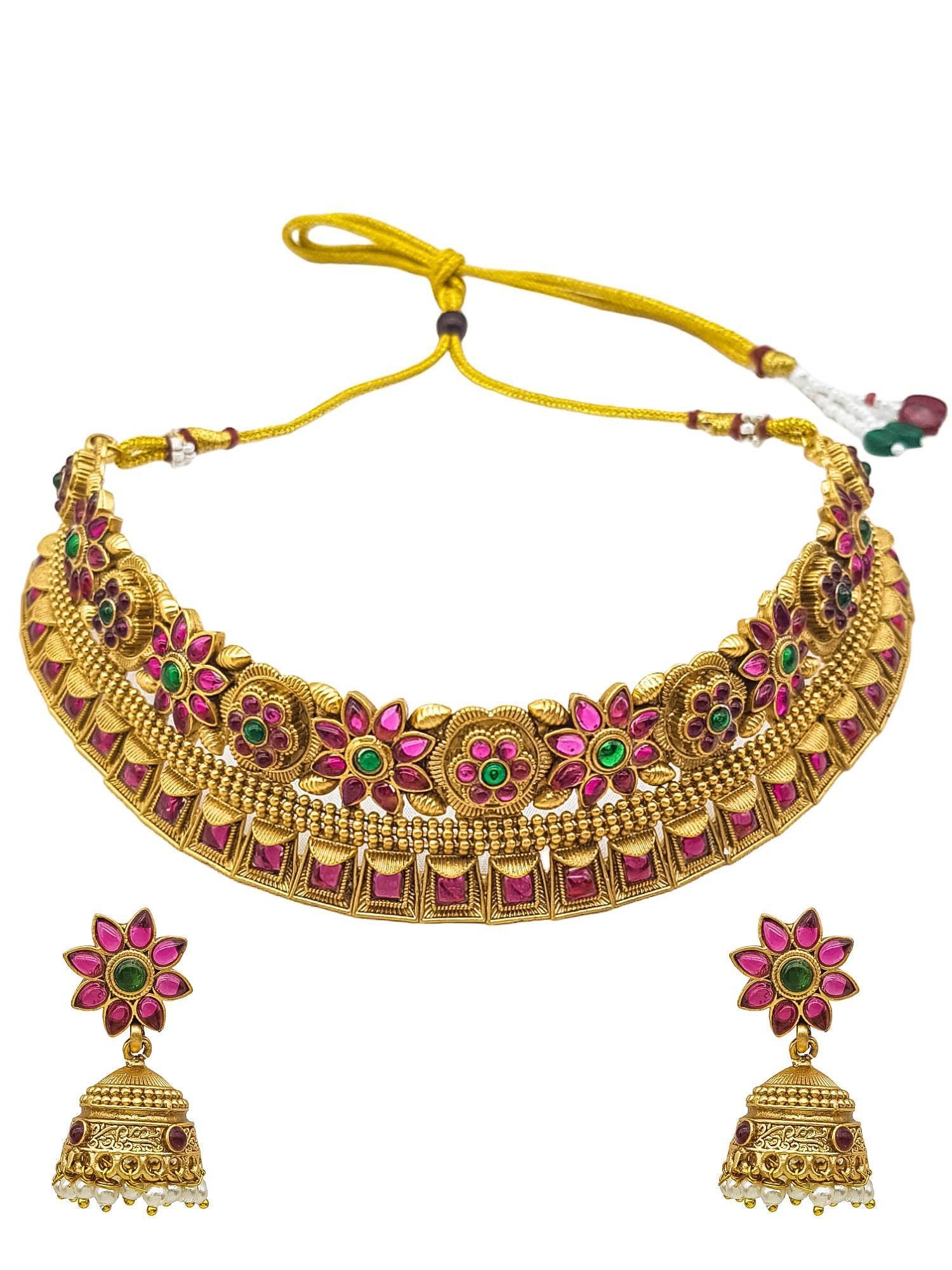 Gold Plated Choker Necklace Set multicolor