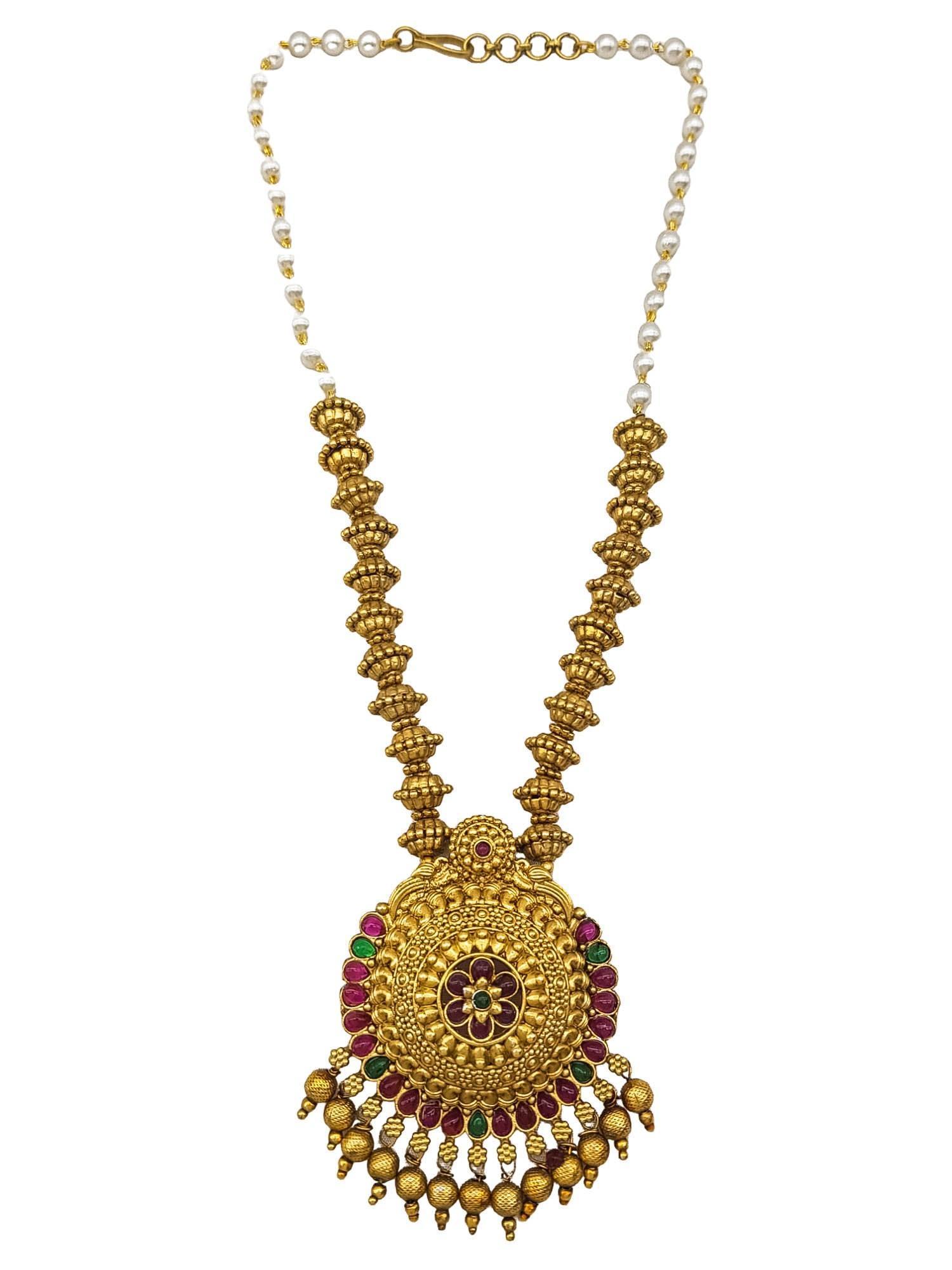 Gold Plated Long Temple design Necklace Set