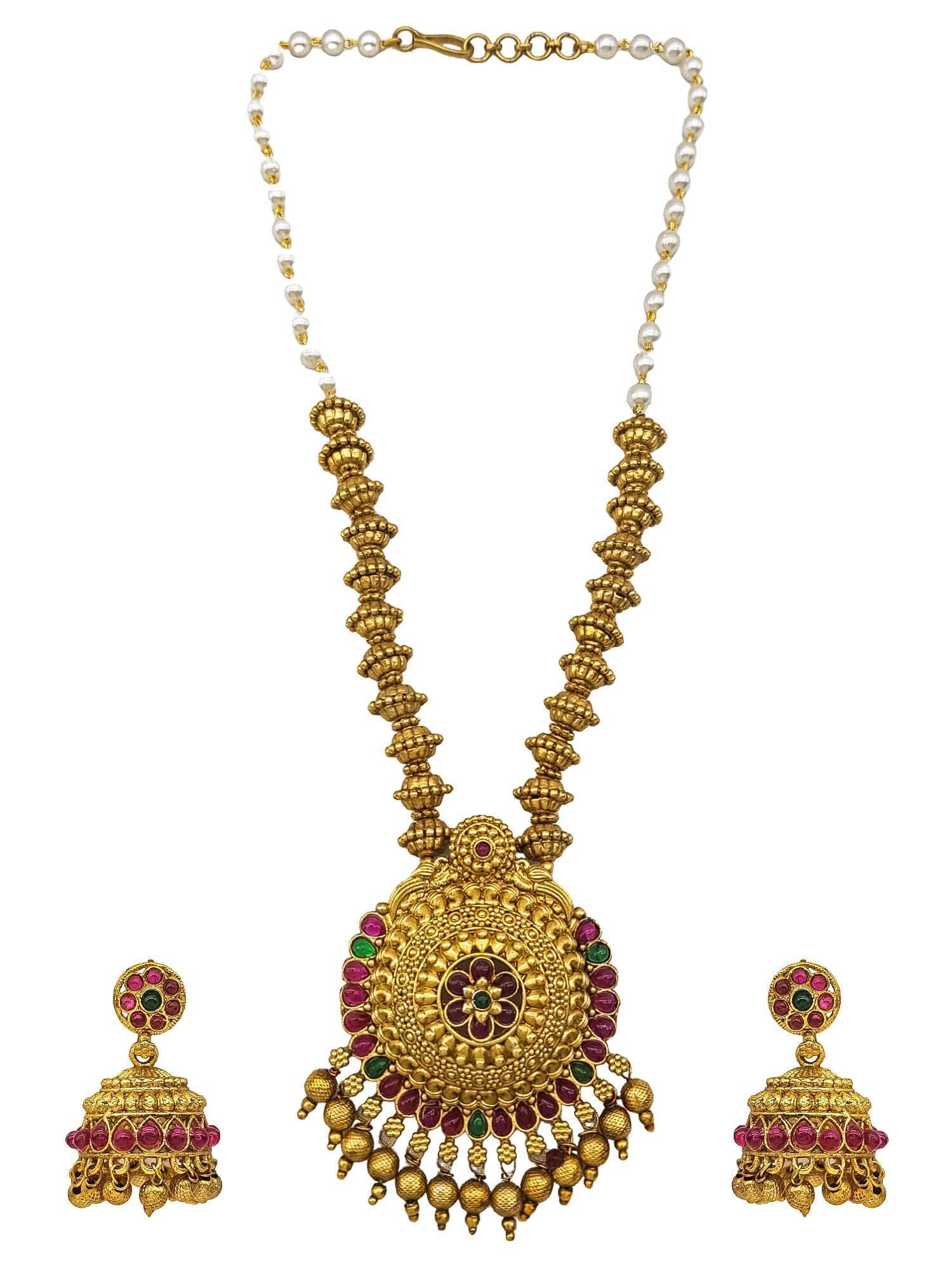 Gold Plated Long Temple design Necklace Set