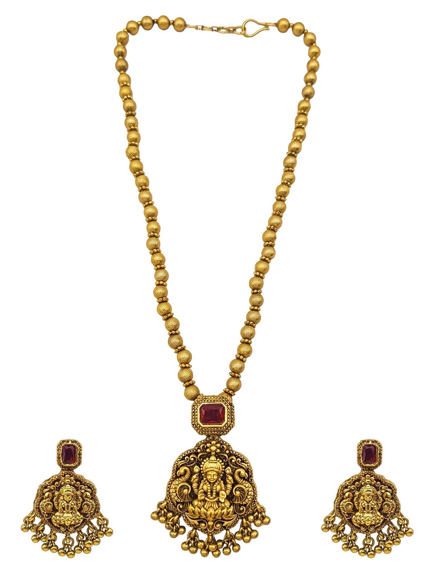 Gold Plated Long Temple design Necklace Set