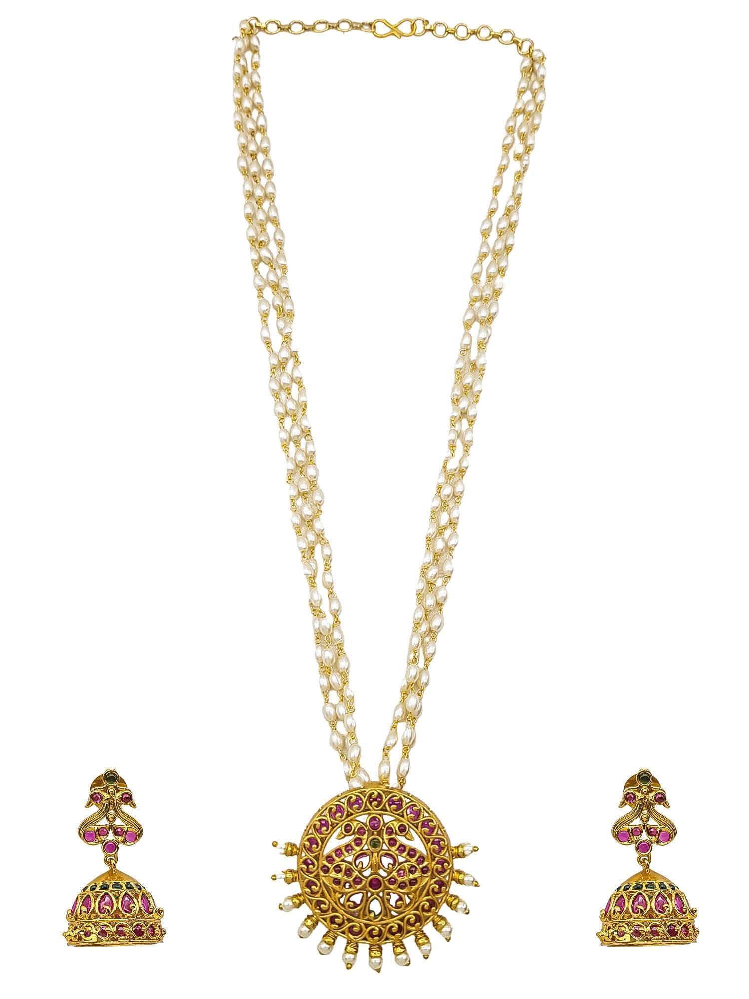 Gold Plated Long Temple design Necklace Set