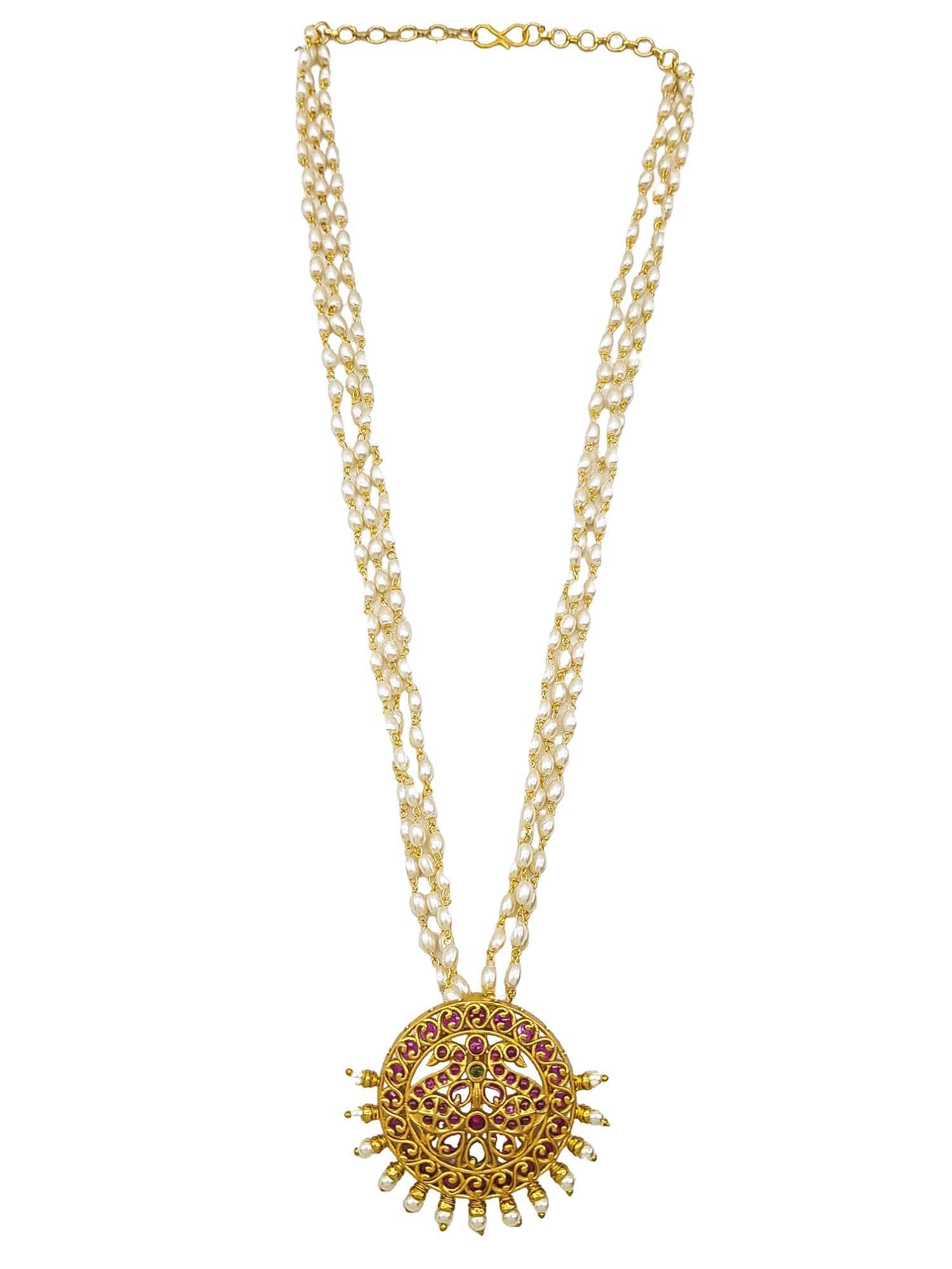 Gold Plated Long Temple design Necklace Set