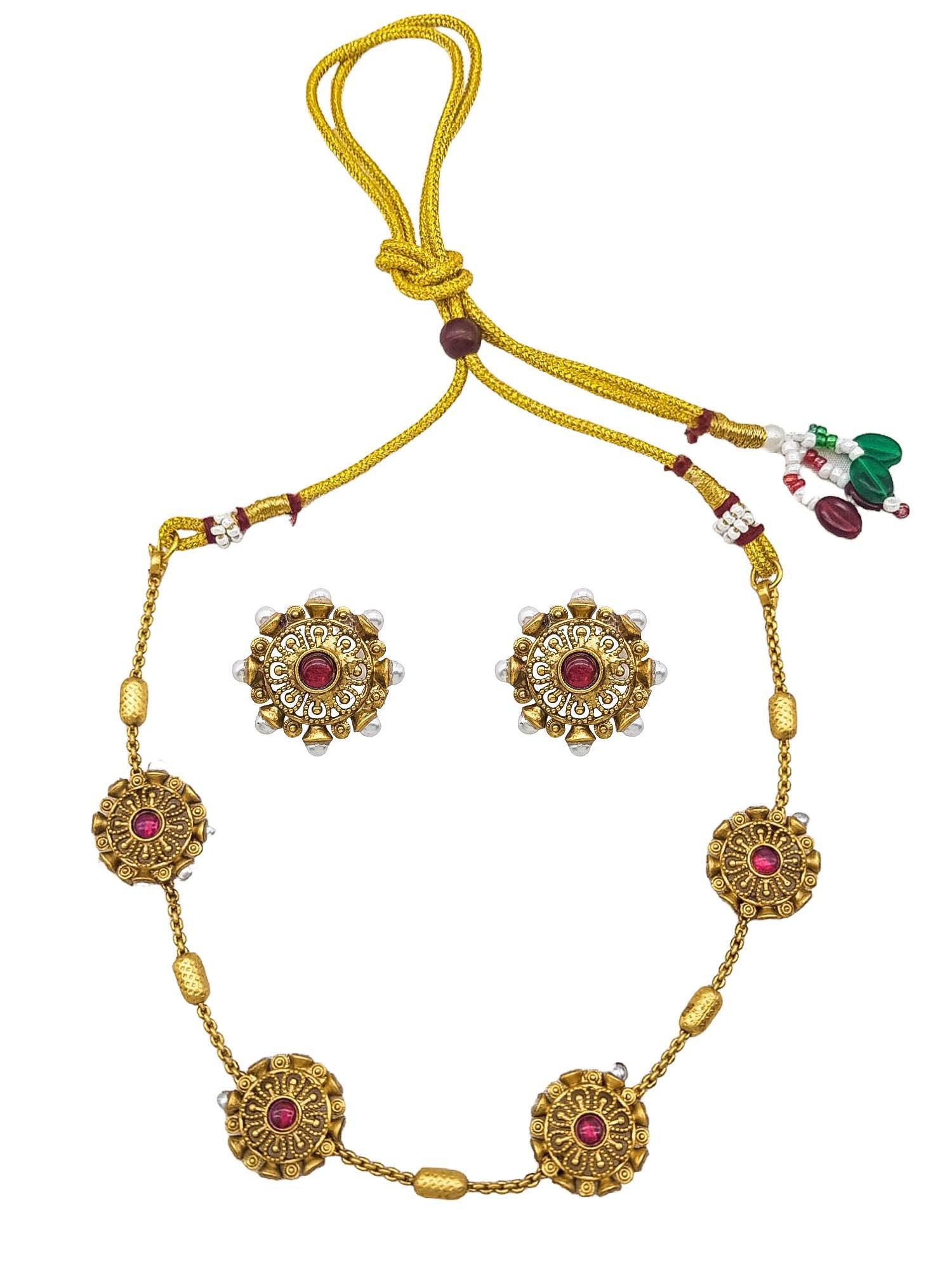 Gold Plated Choker Necklace Set Ruby