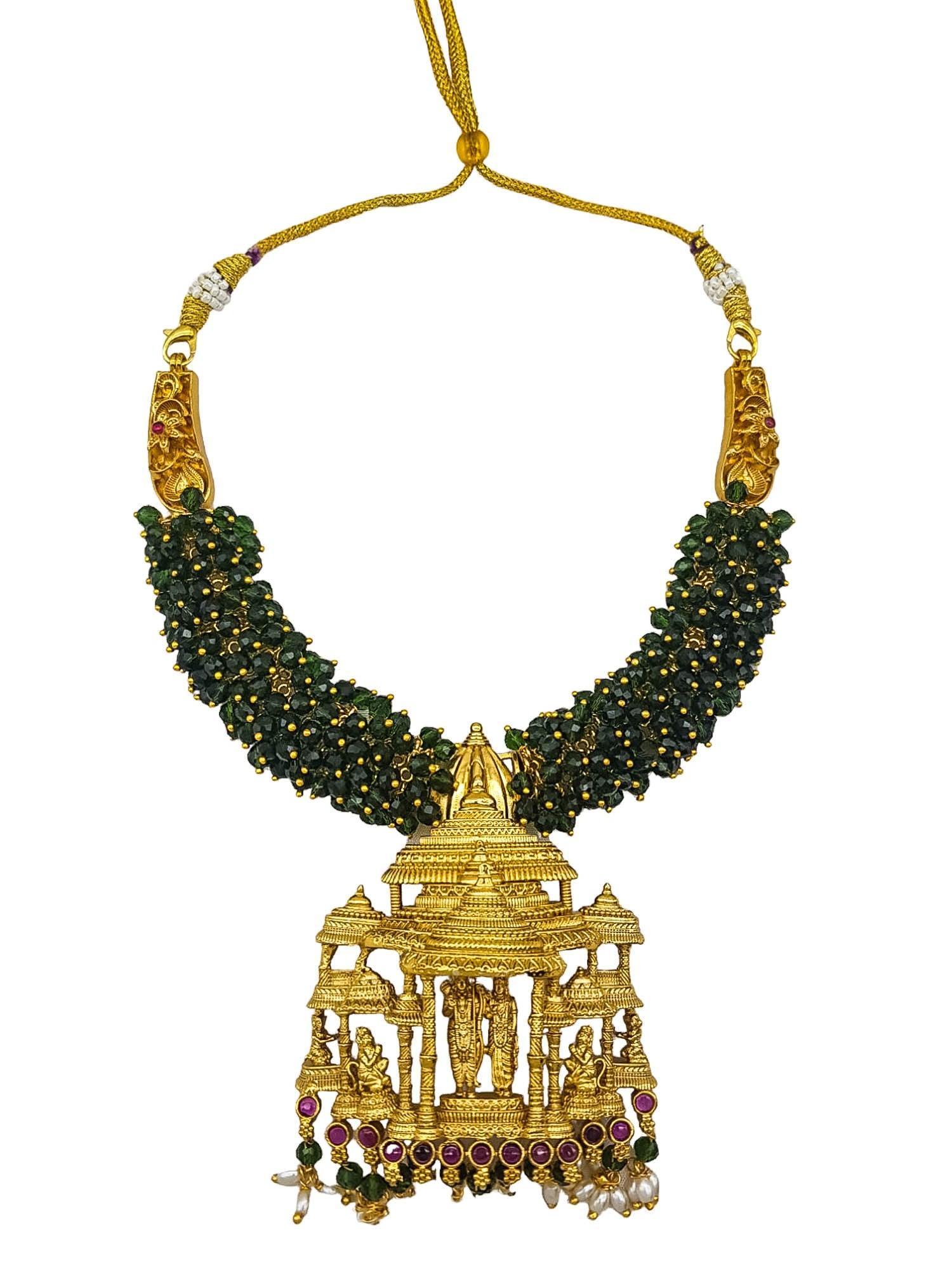 Gold Plated Premium Exclusive Ayodhya Temple Inspired  Necklace set