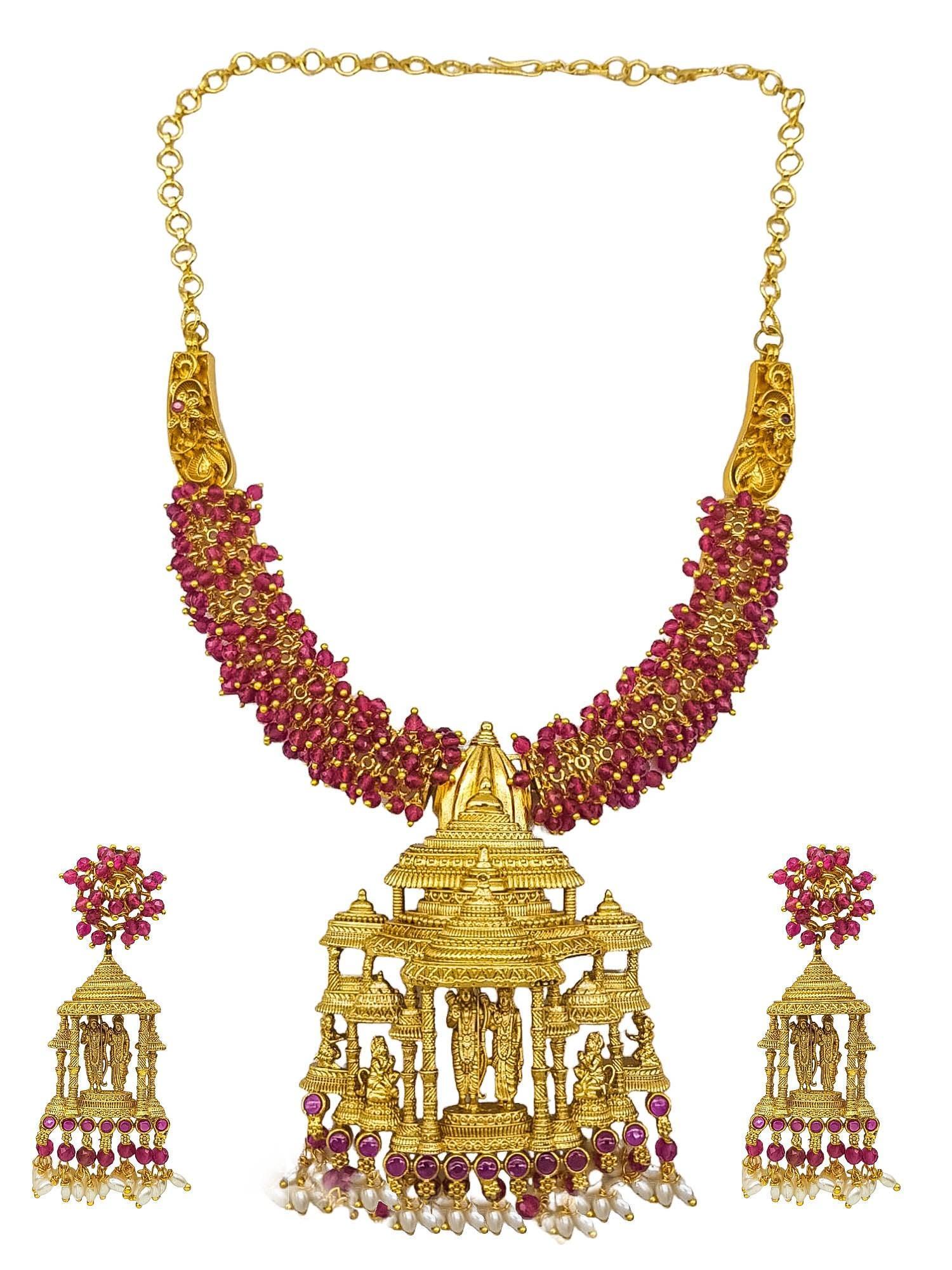 Gold Plated Premium Exclusive Ayodhya Temple Inspired  Necklace set