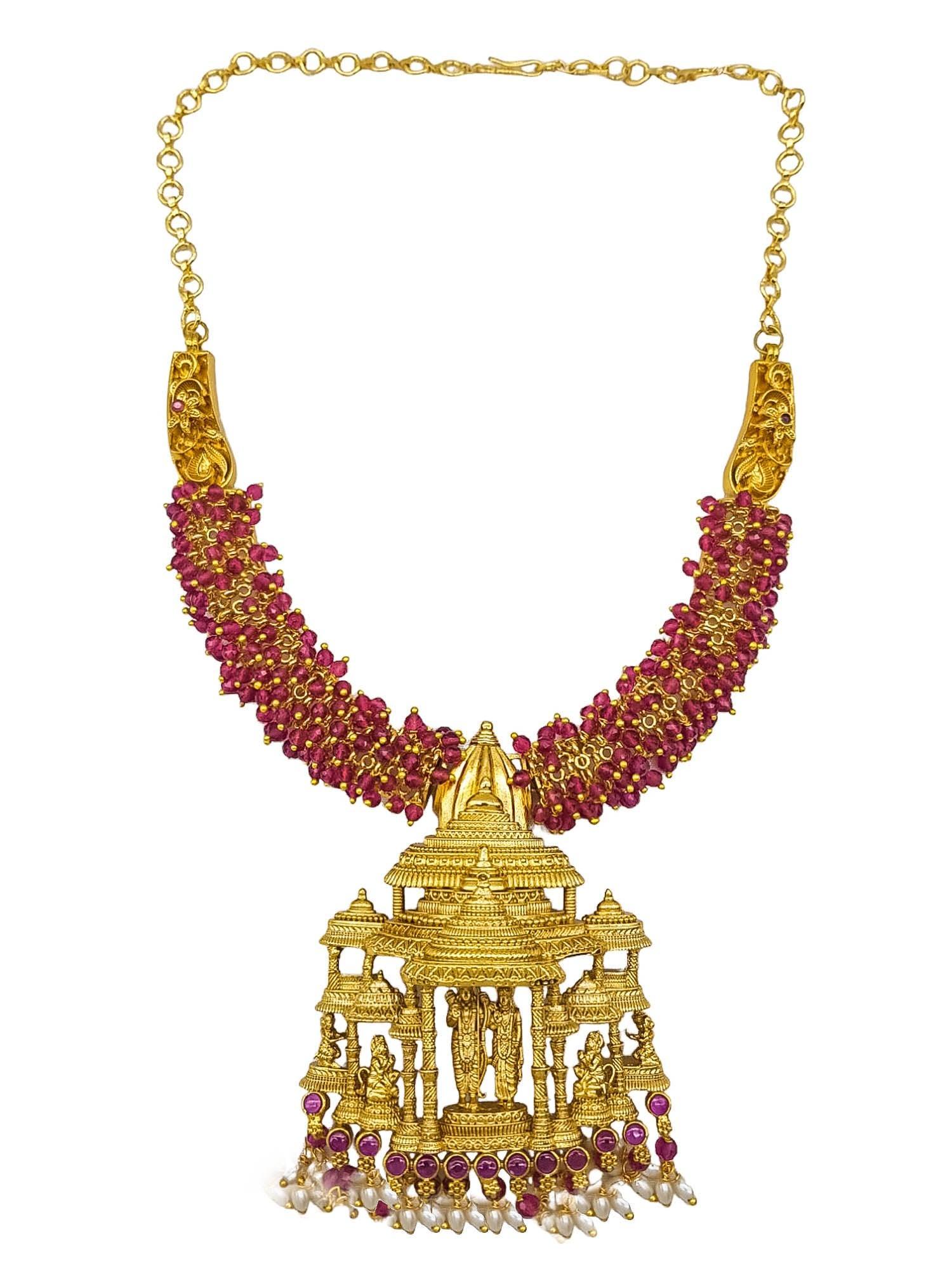 Gold Plated Premium Exclusive Ayodhya Temple Inspired  Necklace set