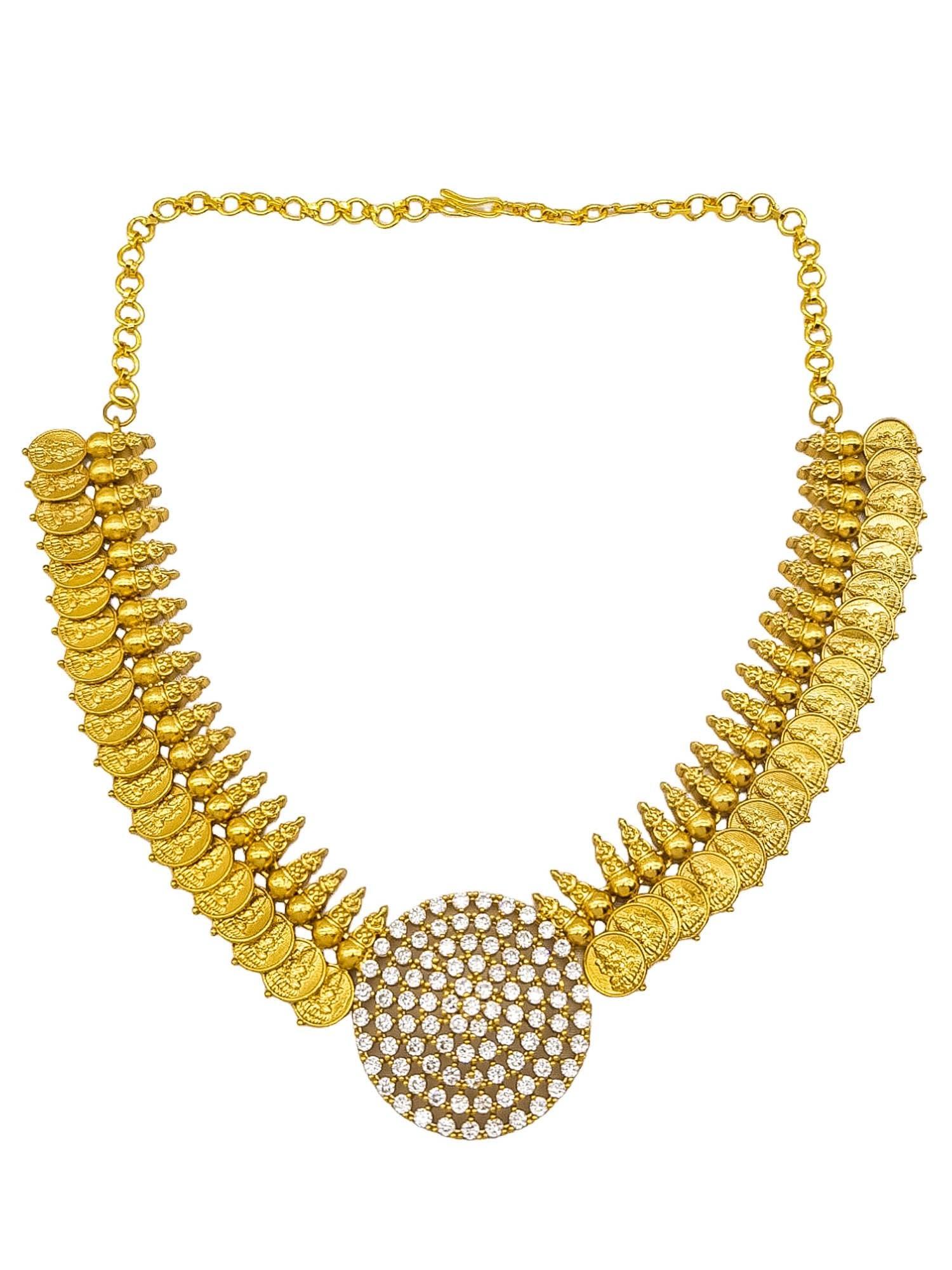 Antique Gold Plated Long Laxmi engraved Necklace Set