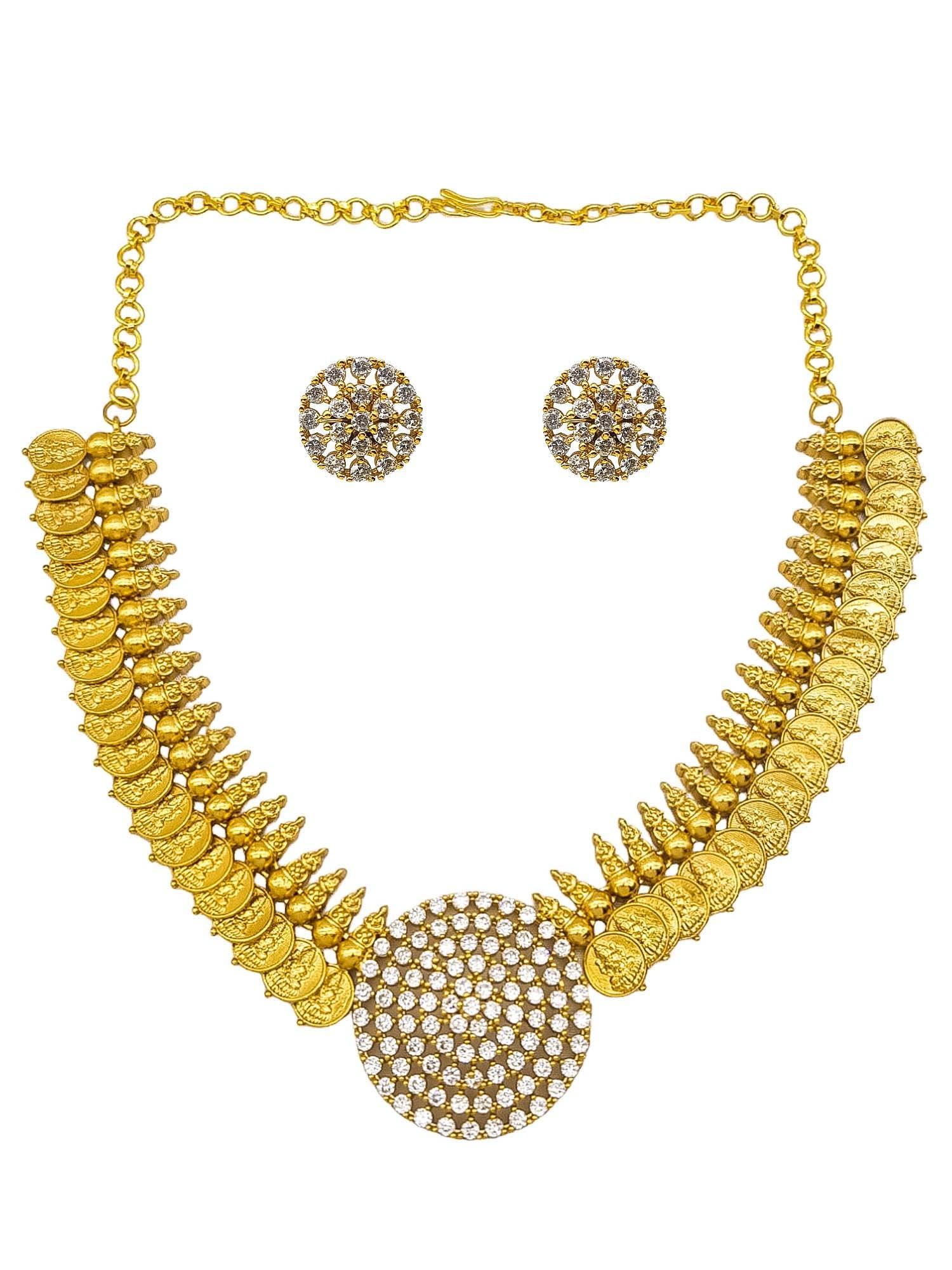 Antique Gold Plated Long Laxmi engraved Necklace Set