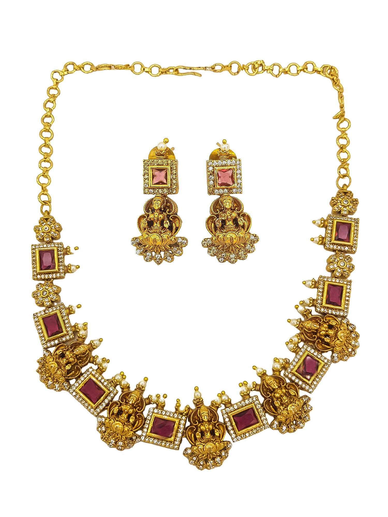 Premium Cz Stone Classic Temple Necklace Set