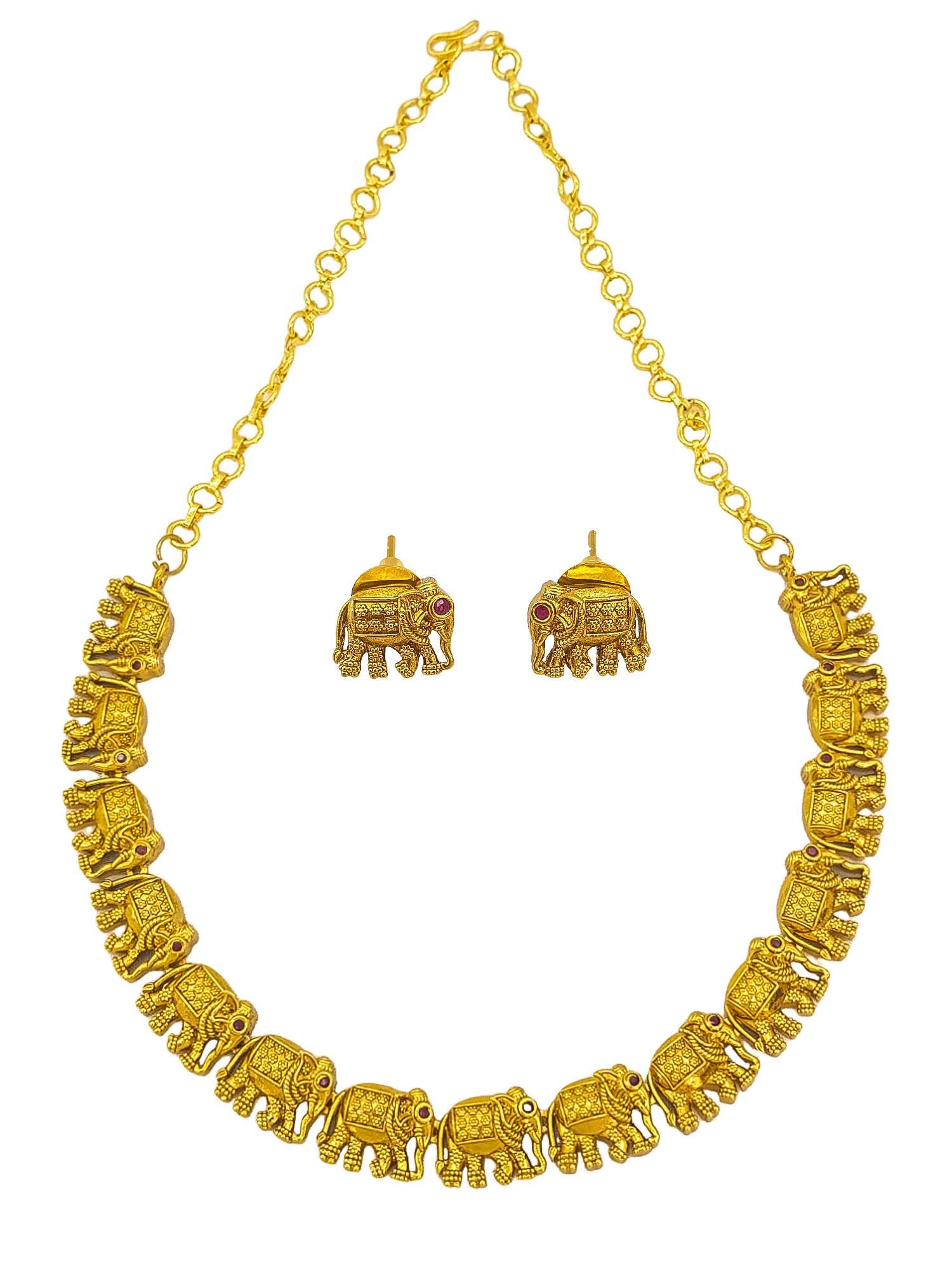 Gold Plated short elephant motif  Necklace Set