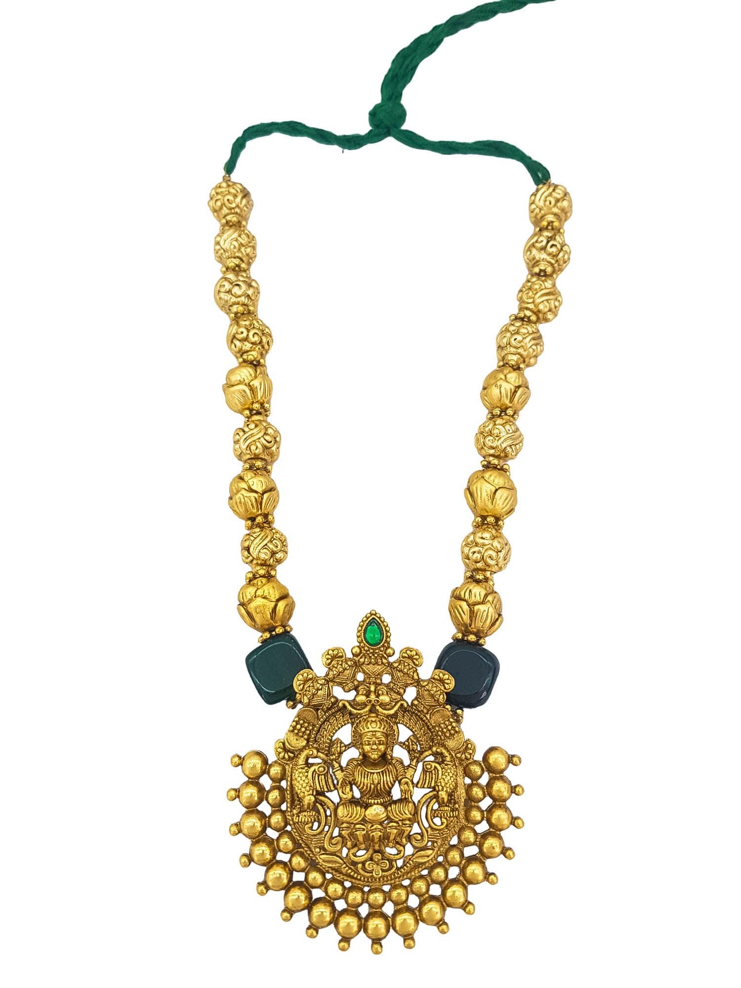 Premium Gold Finish Exclusive Pendent Set with Gundu and CZ Stones