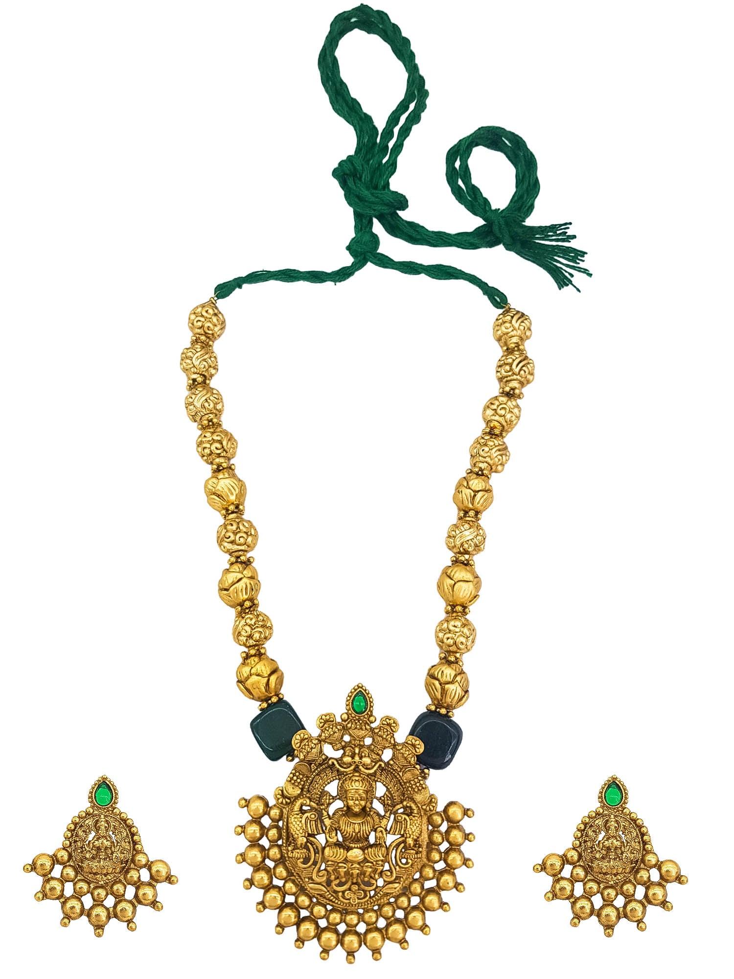 Premium Gold Finish Exclusive Pendent Set with Gundu and CZ Stones