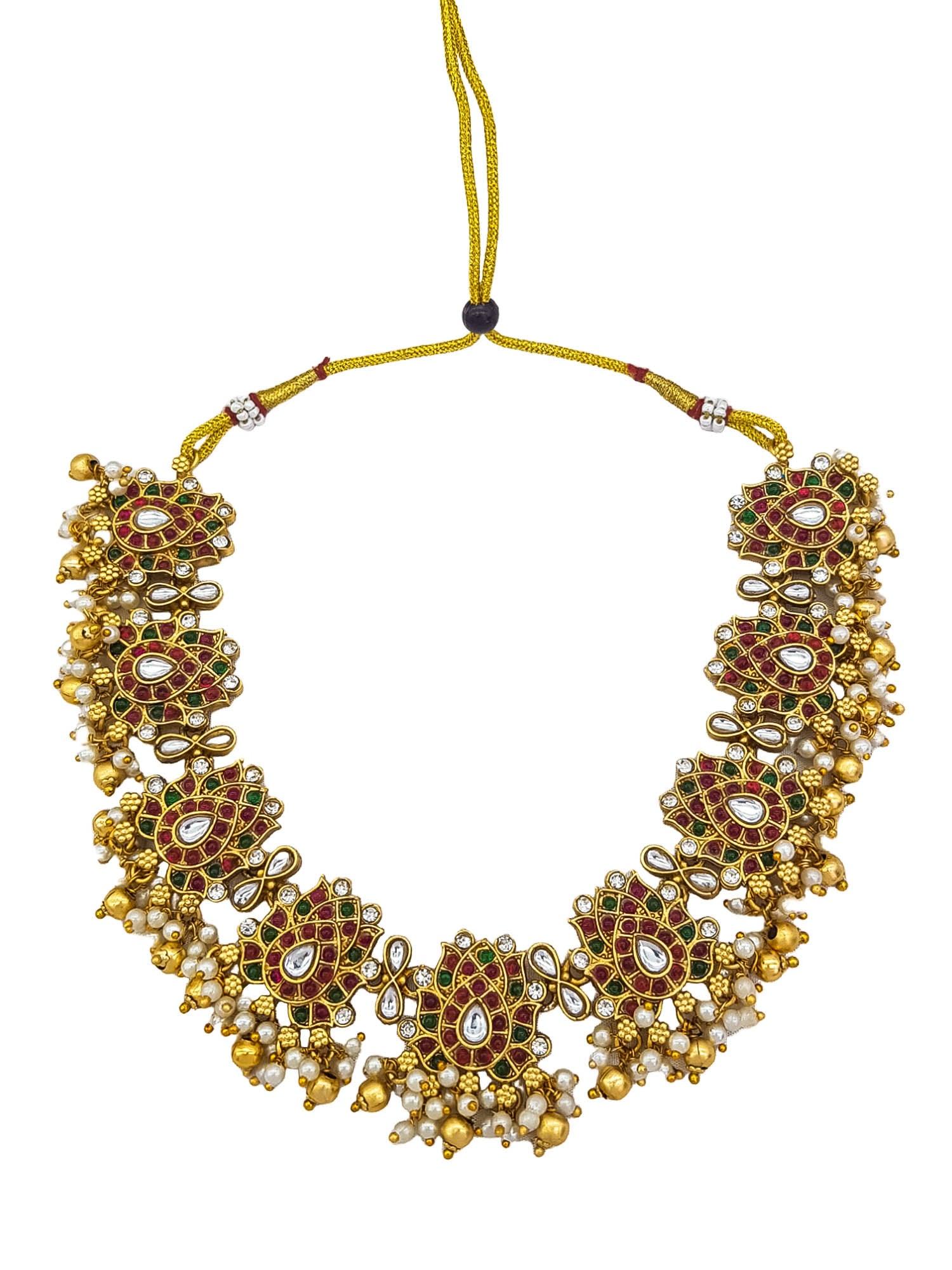 Gold Plated Classic Multicolor Floral Necklace set with AD Stones