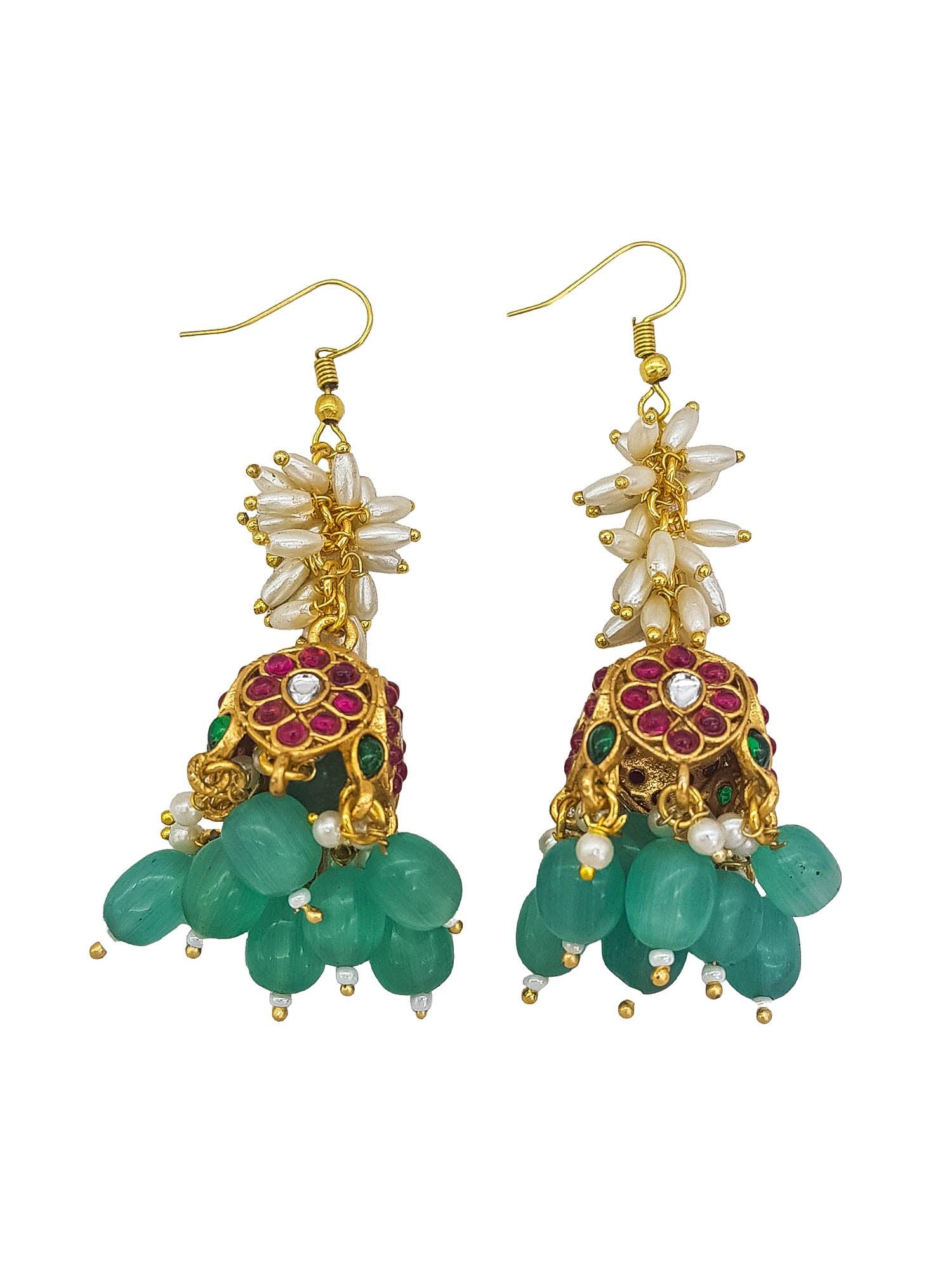 Gold Plated Kempu Stones Jhumki earrings