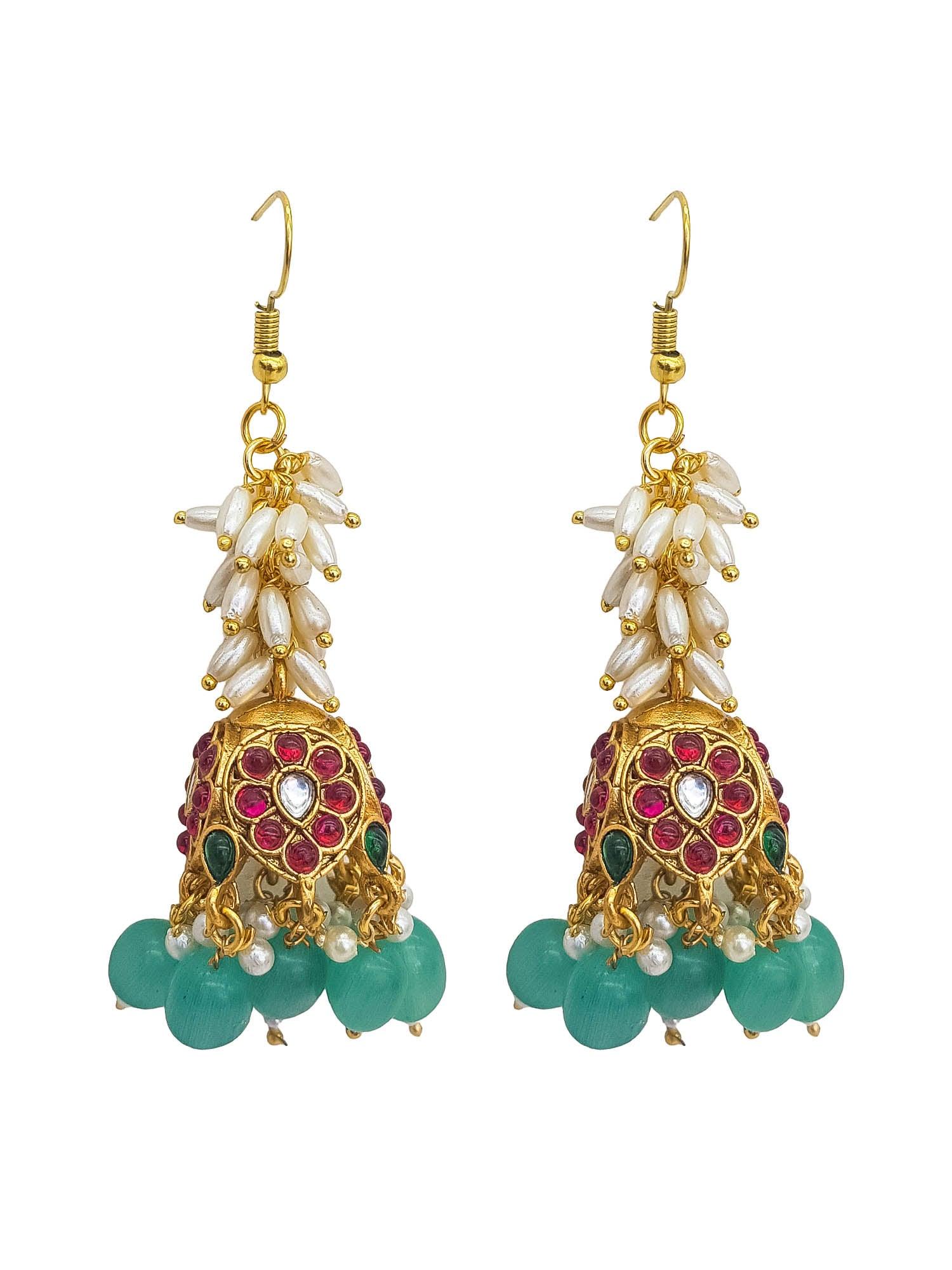 Gold Plated Kempu Stones Jhumki earrings