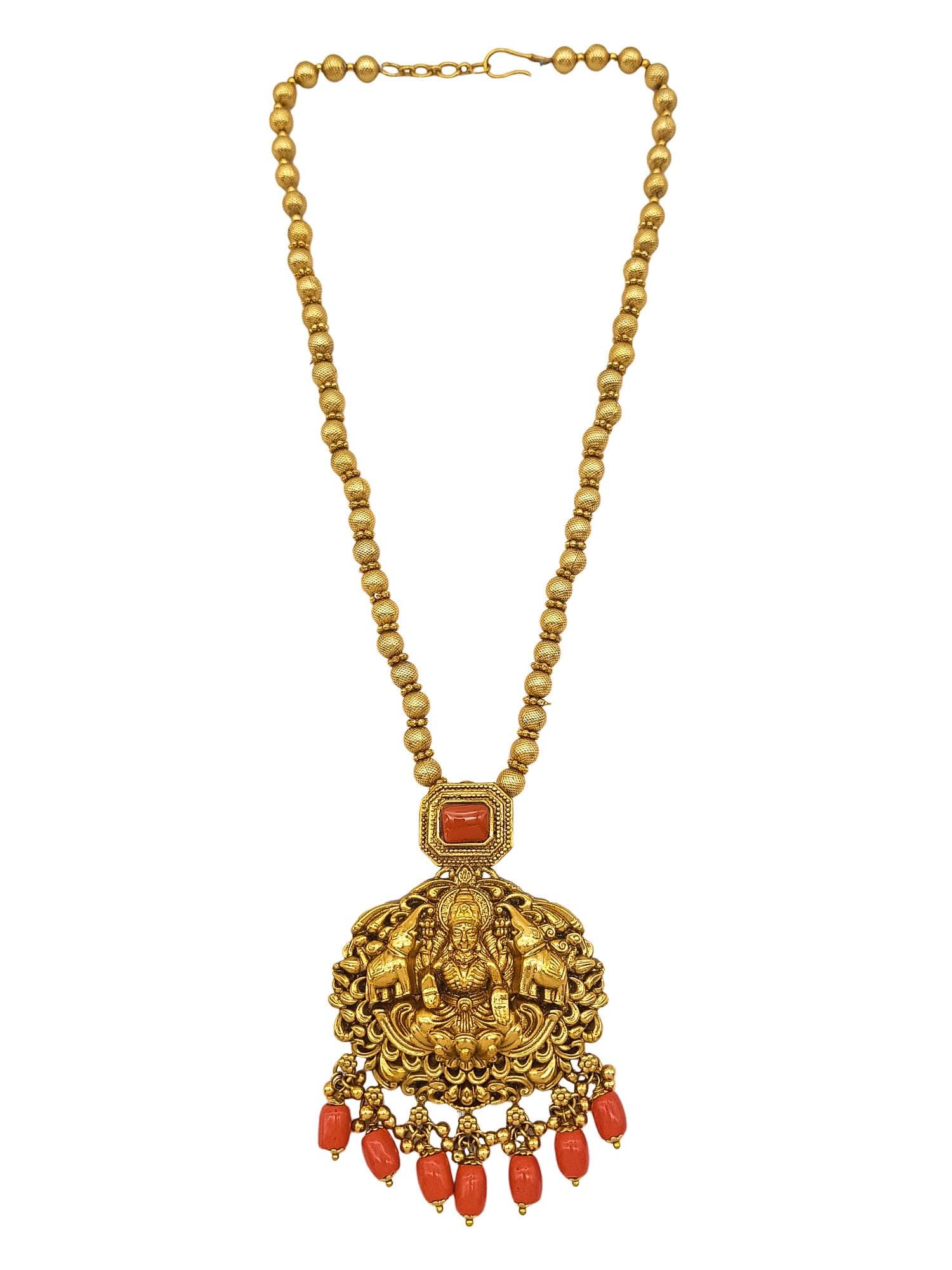 Gold Plated In Coral Beads Long Necklace Set