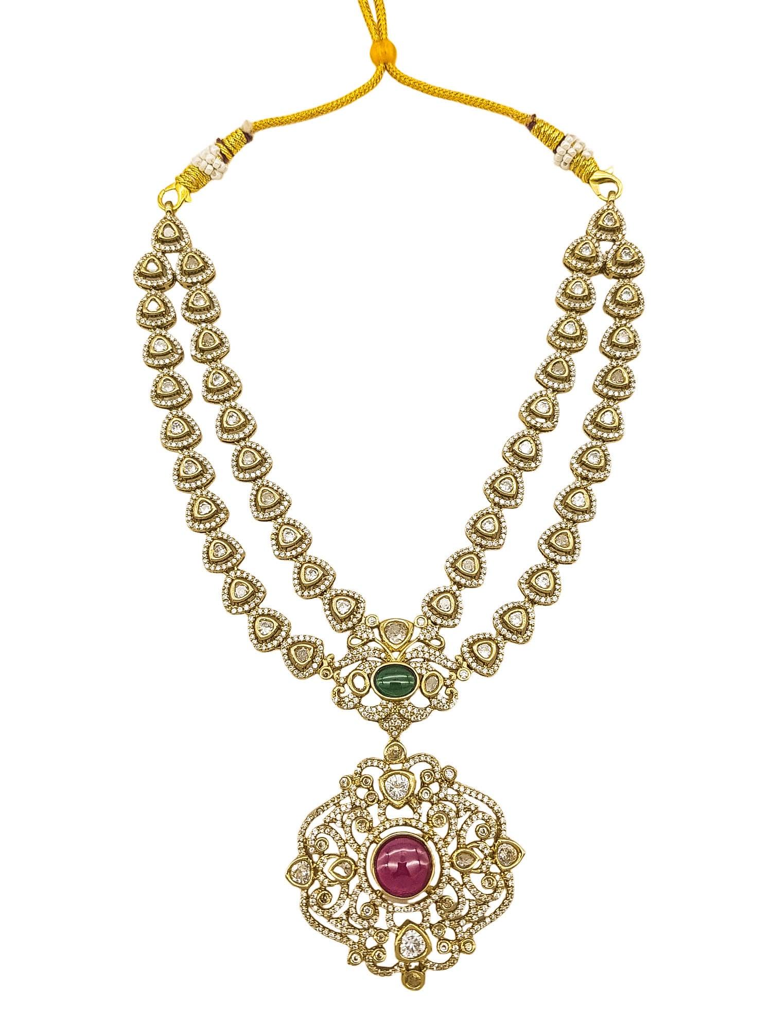 Gold Plated Premium Layered Bridal CZ Necklace Set