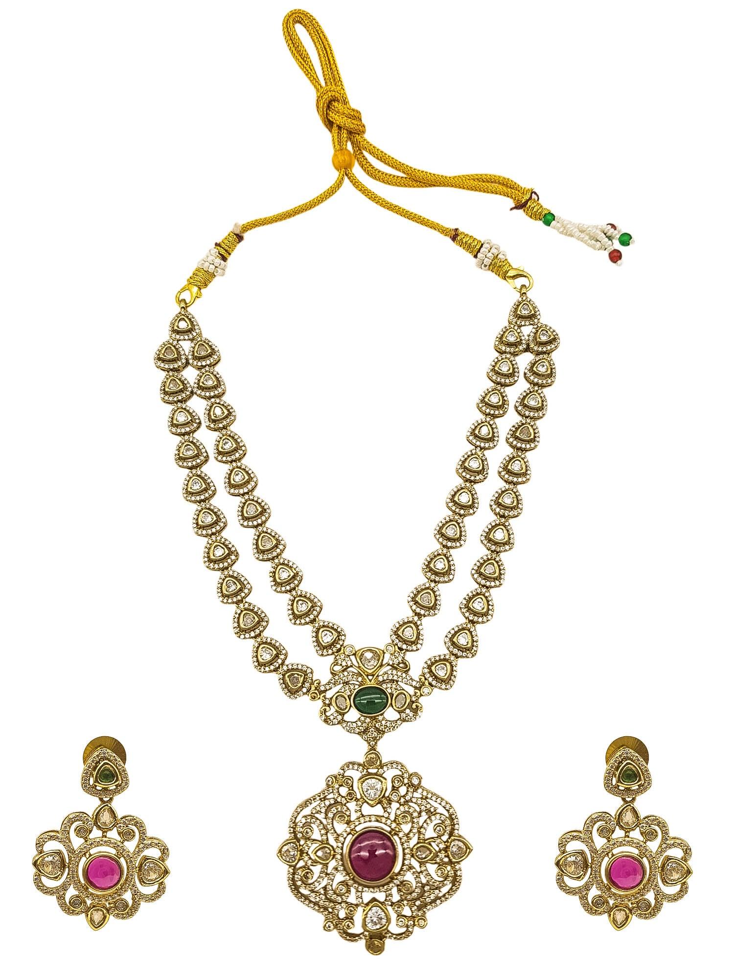 Gold Plated Premium Layered Bridal CZ Necklace Set