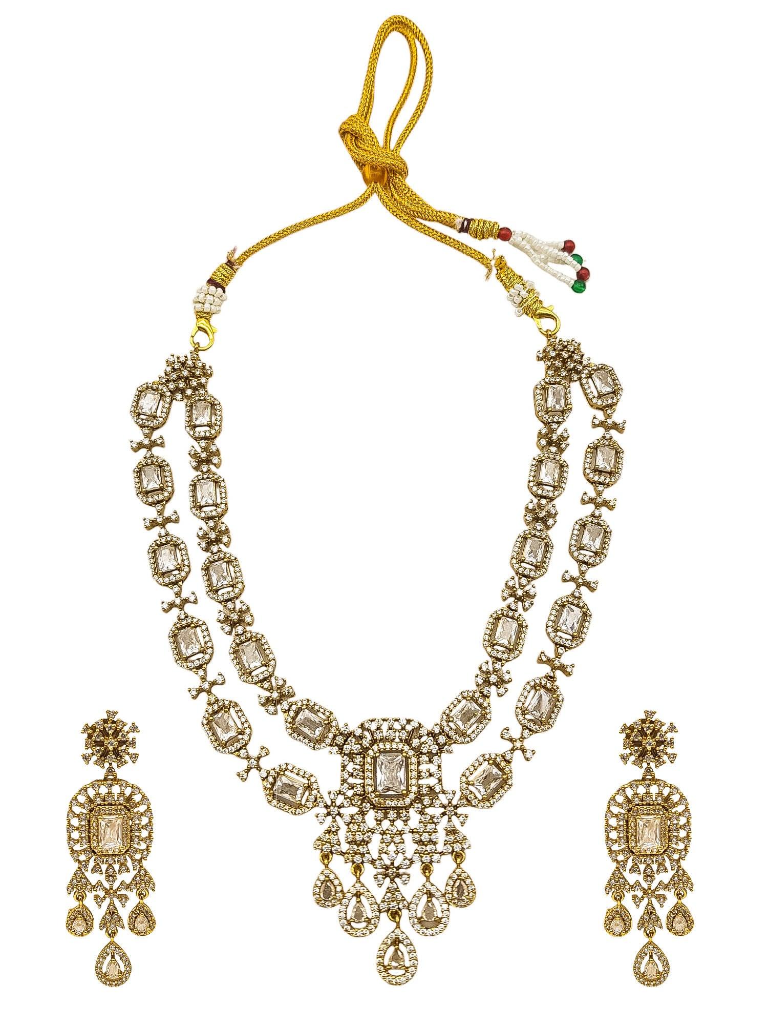 Gold Plated Premium Layered Bridal CZ Necklace Set