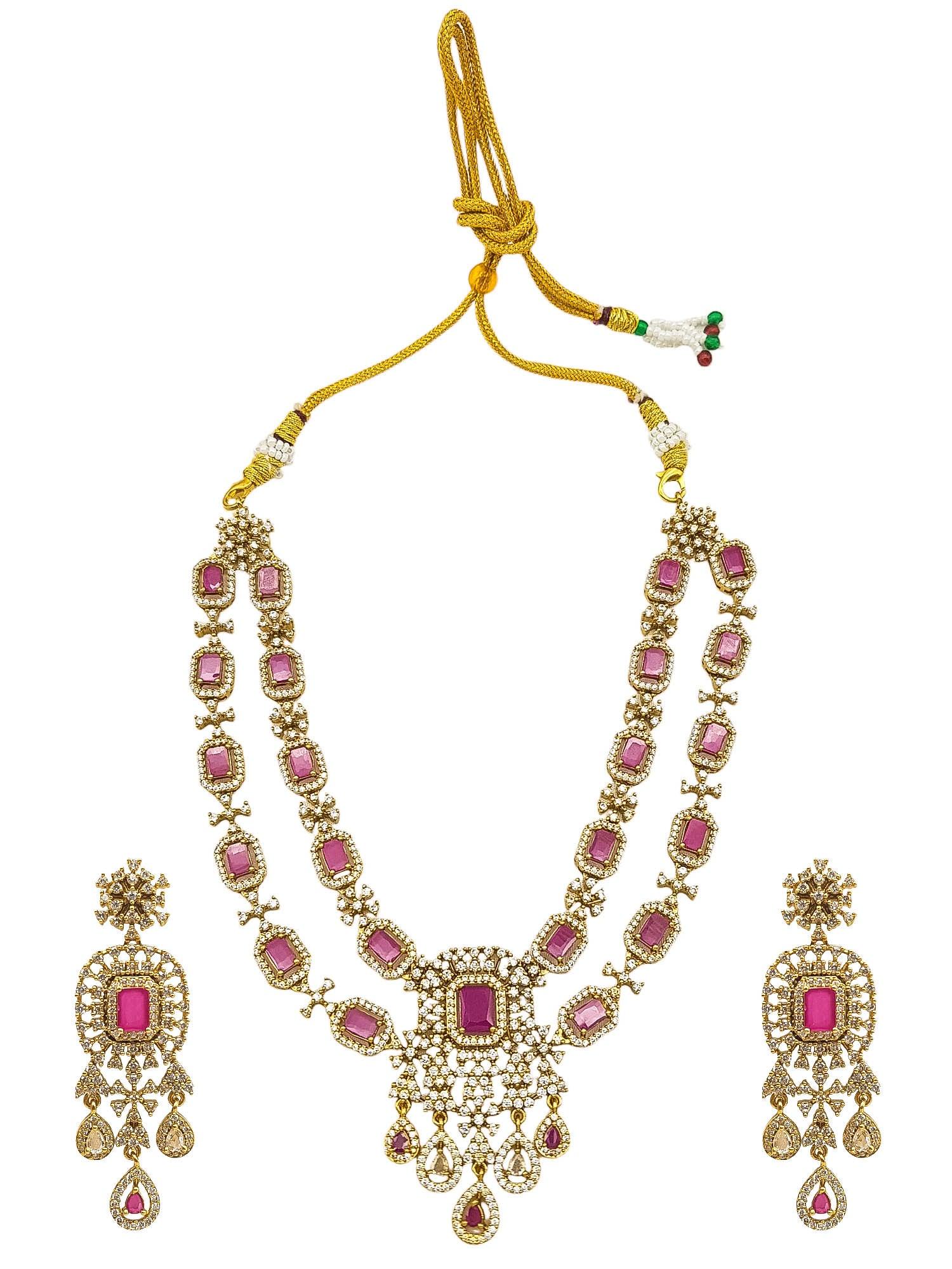 Gold Plated Premium Layered Bridal CZ Necklace Set