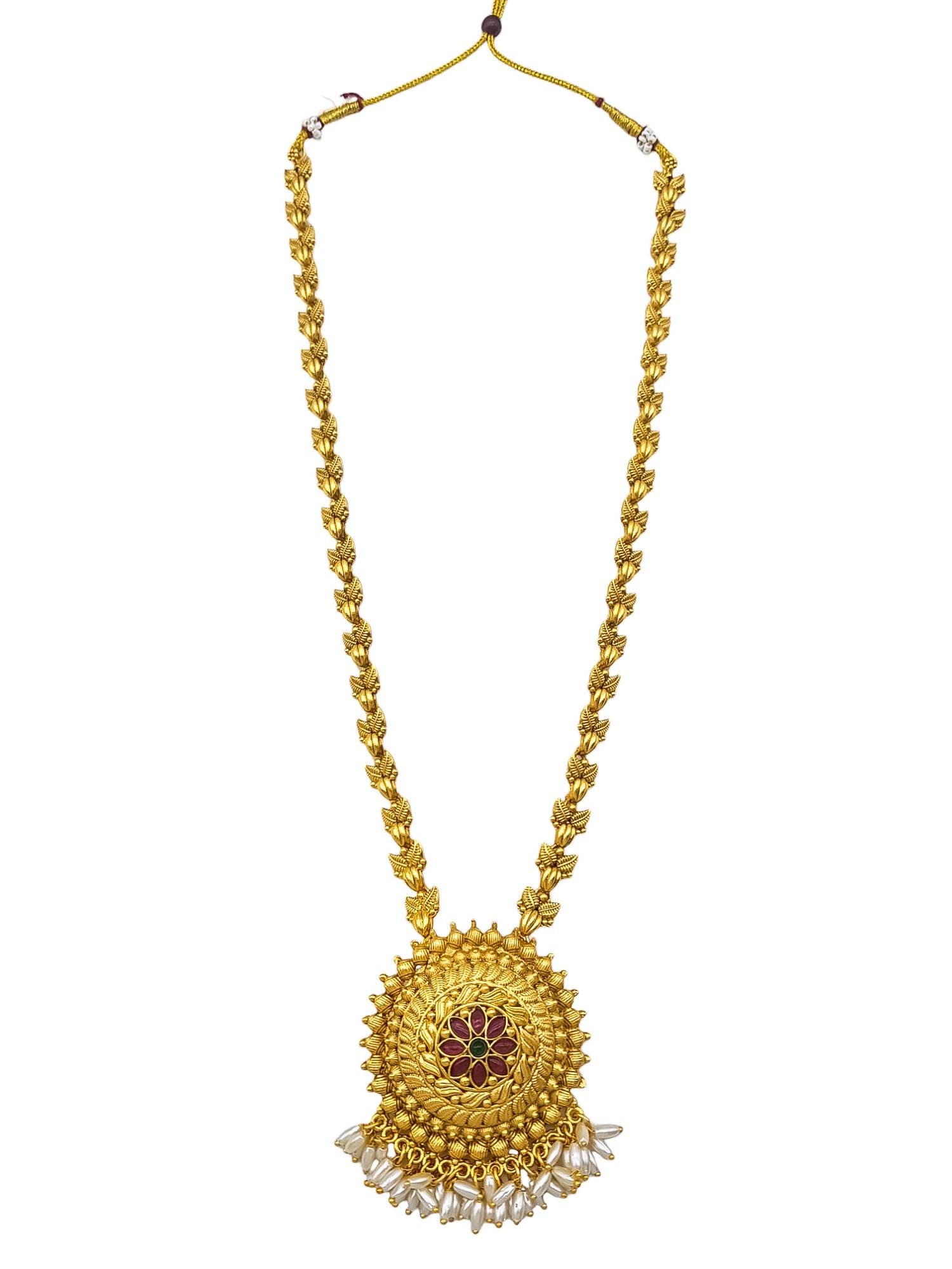 Gold Plated Long Temple design Necklace Set