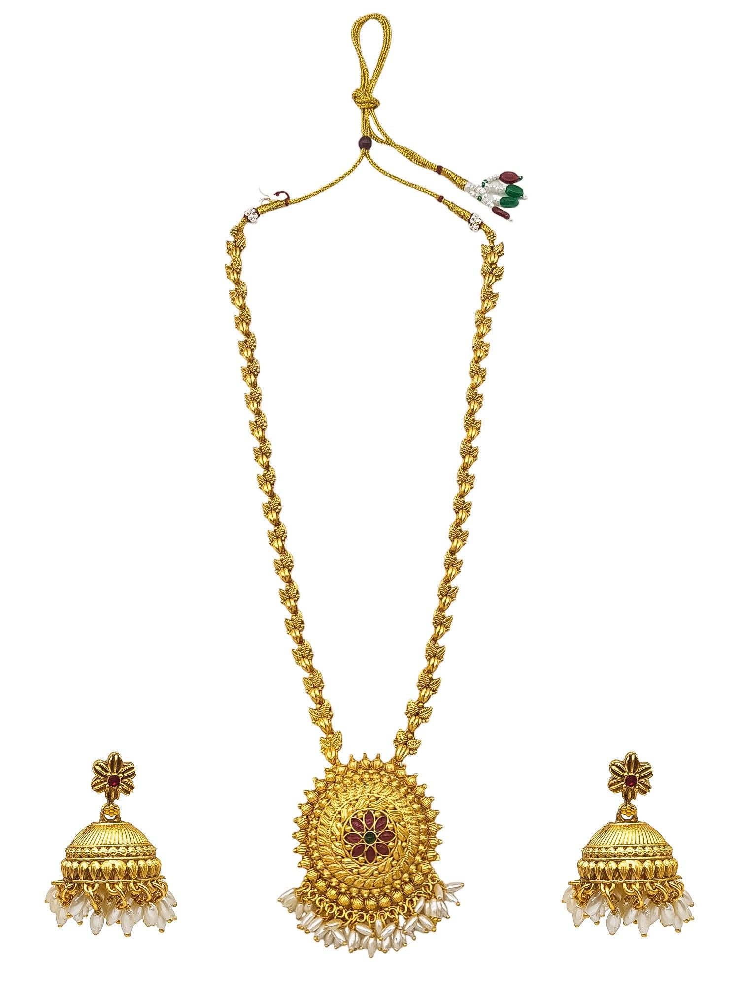 Gold Plated Long Temple design Necklace Set