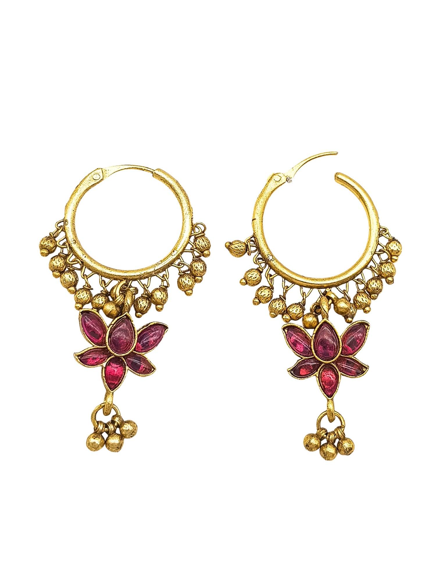 Gold Plated Stones Jhumki earrings with reversible style