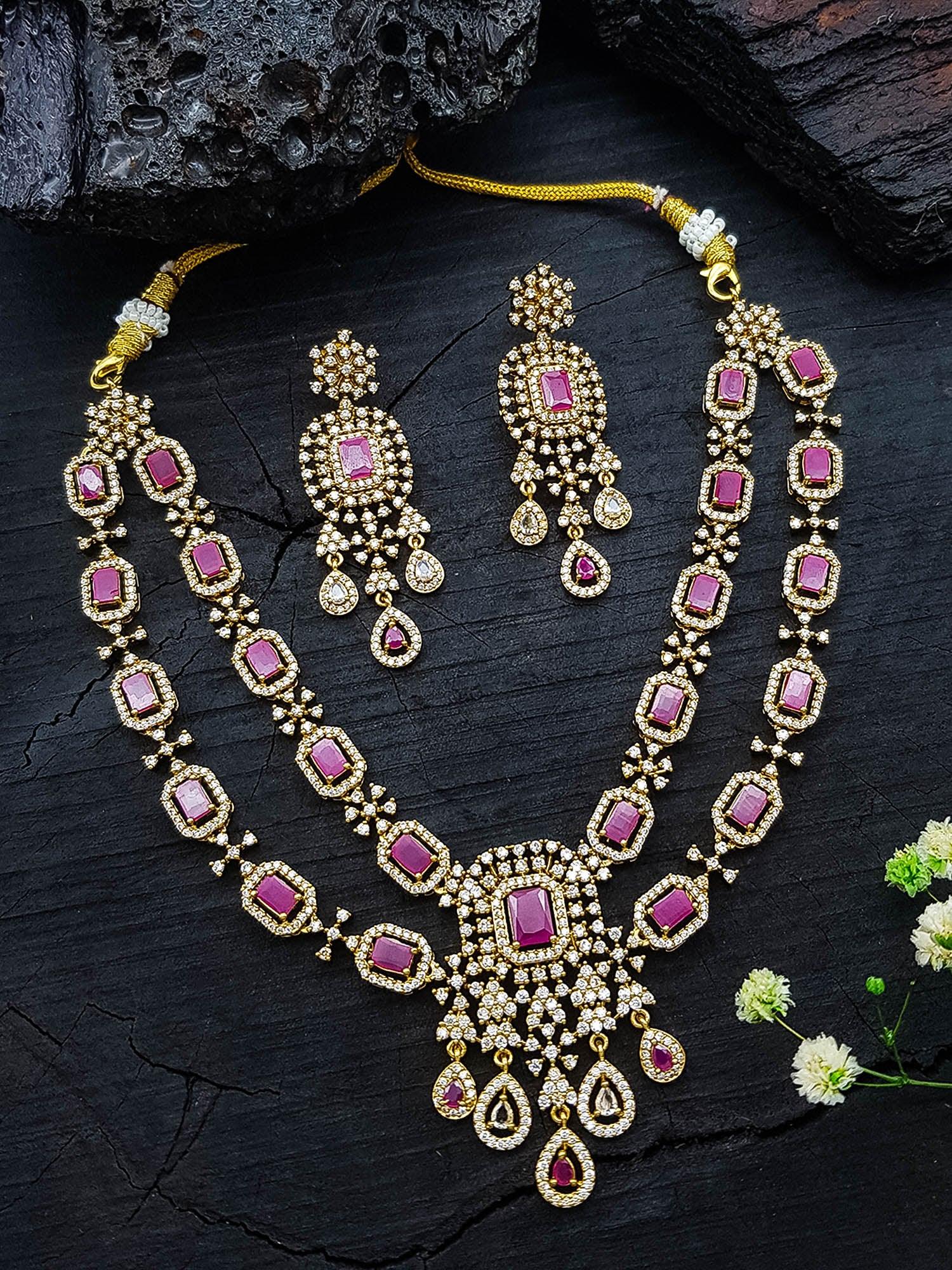 Gold Plated Premium Layered Bridal CZ Necklace Set