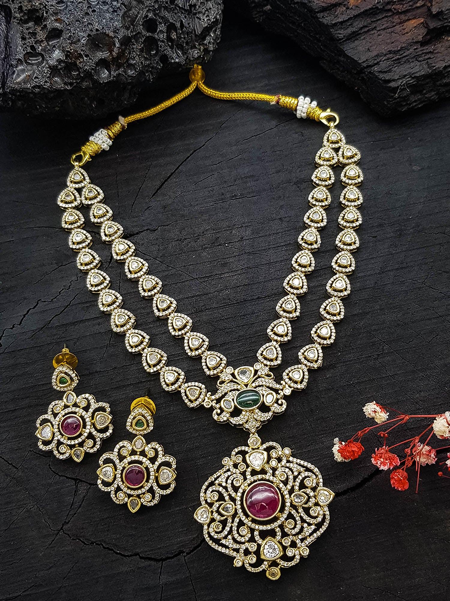 Gold Plated Premium Layered Bridal CZ Necklace Set