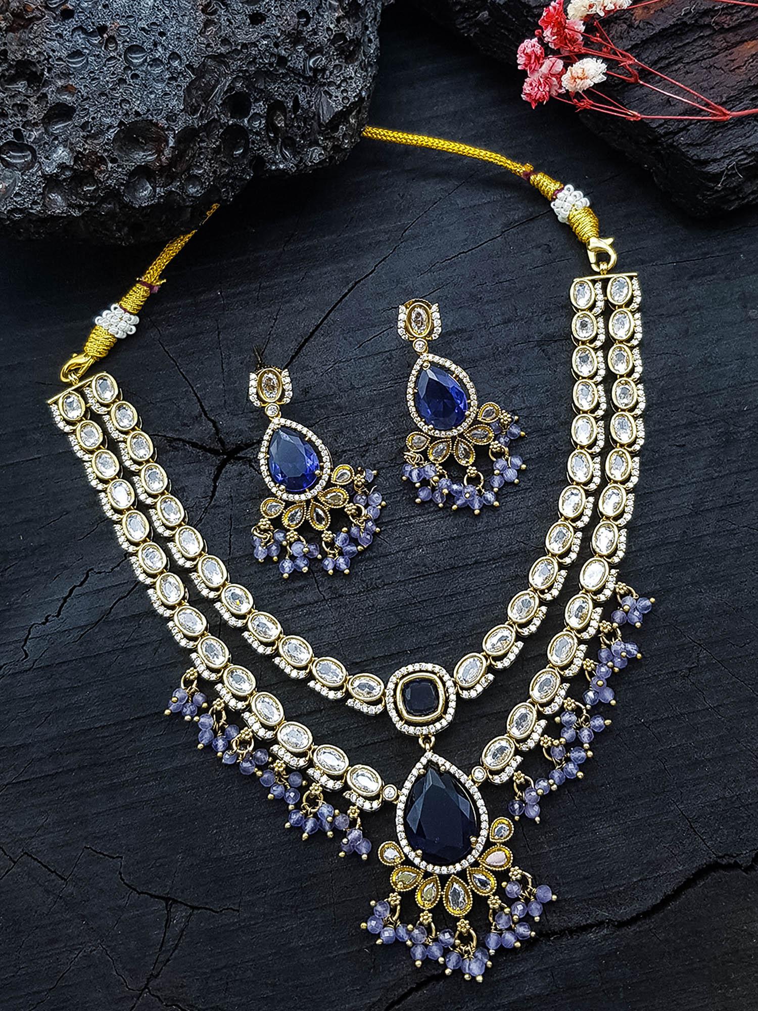 Gold Plated Premium Layered Bridal CZ Necklace Set