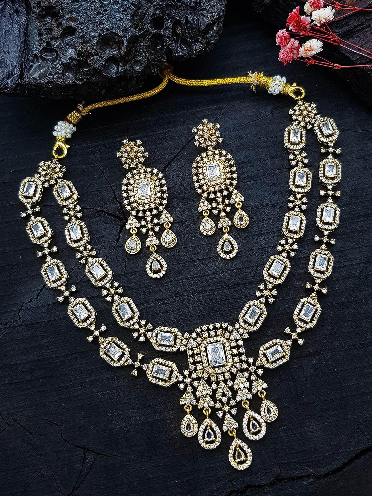 Gold Plated Premium Layered Bridal CZ Necklace Set